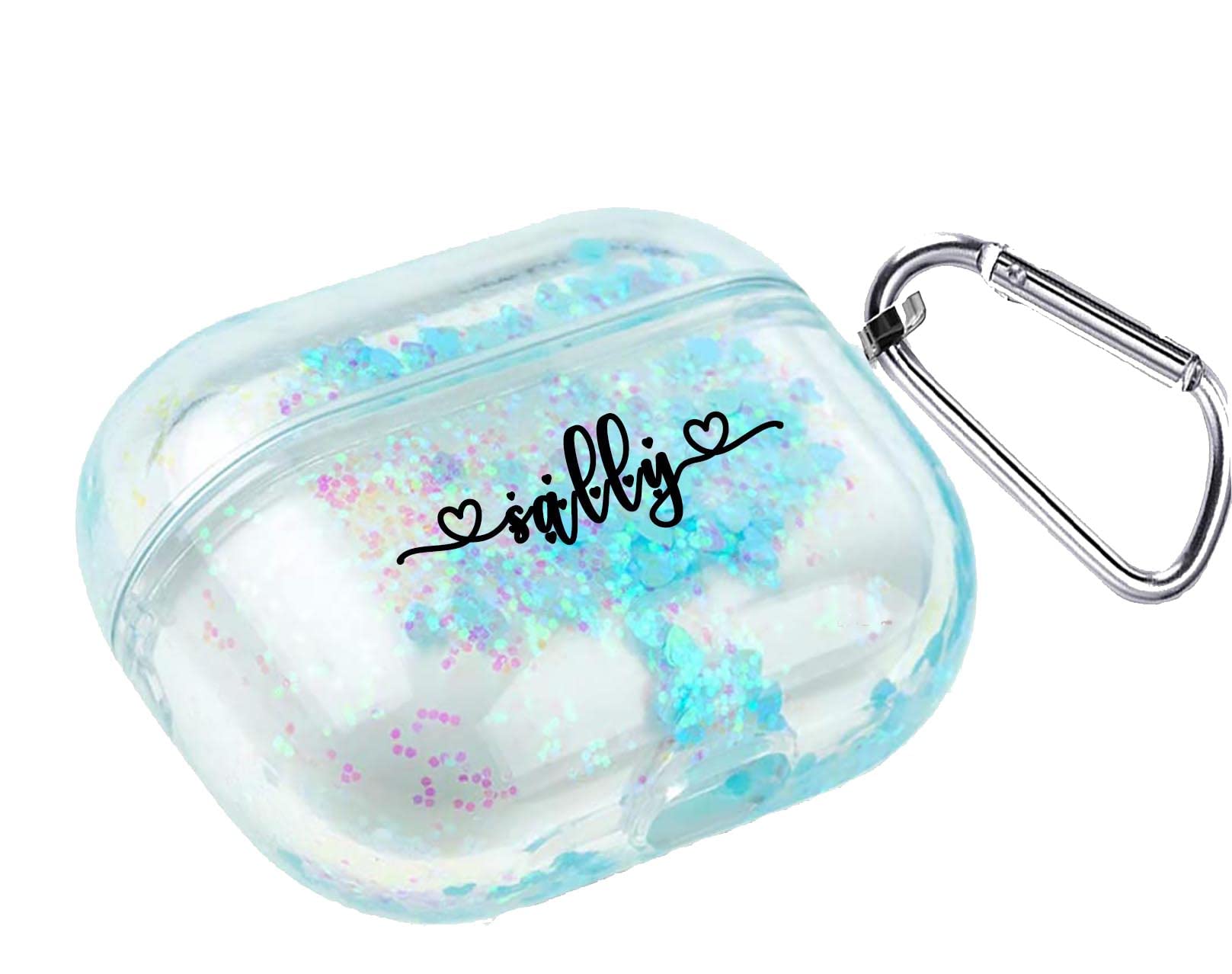 Custom Blue Glitter AirPods Pro Case with Keychain - Liquid Quicksand Protective Cover for AirPods 3 - Personalized Name Engraving Gift for Men & Women - Perfect for Travel, Workouts, and Everyday Use