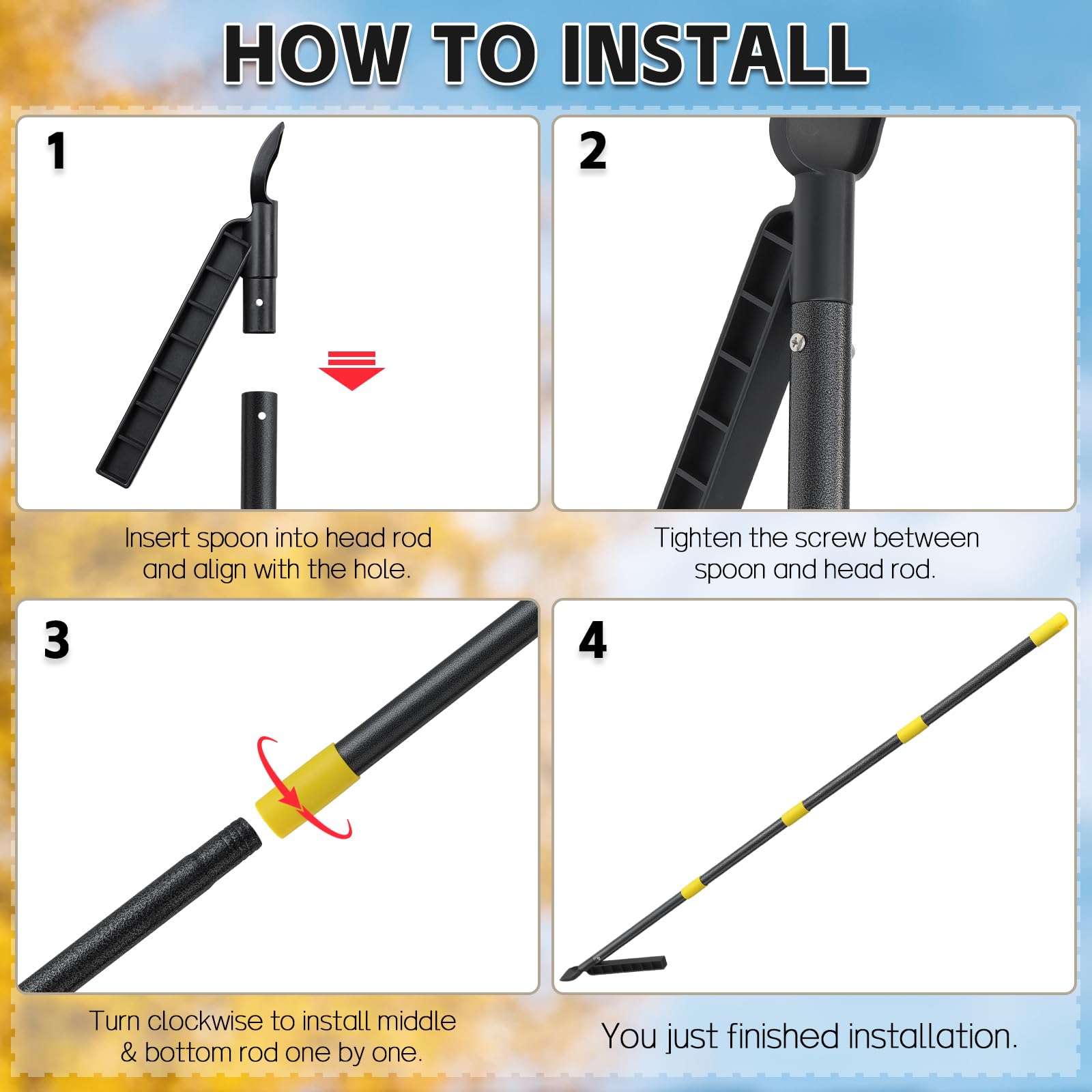 11FT Gutter Cleaning Tool with Long Pole - Roof & Leaf Scoop for Easy Gutter Maintenance