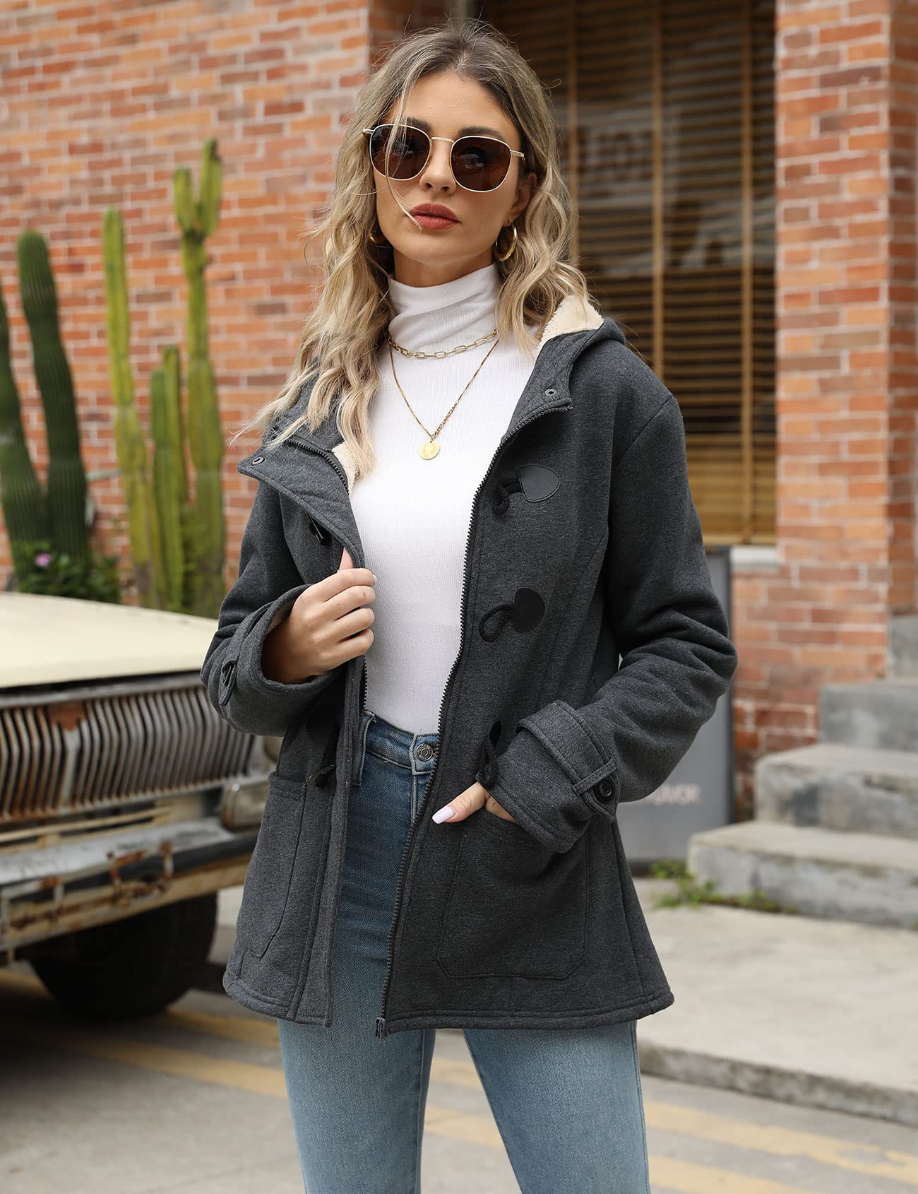 Women's Sherpa Lined Winter Jacket - Warm Fleece Hooded Duffle Coat with Toggle Closure | Cozy Outerwear for Cold Weather, Snow Days & Outdoor Activities