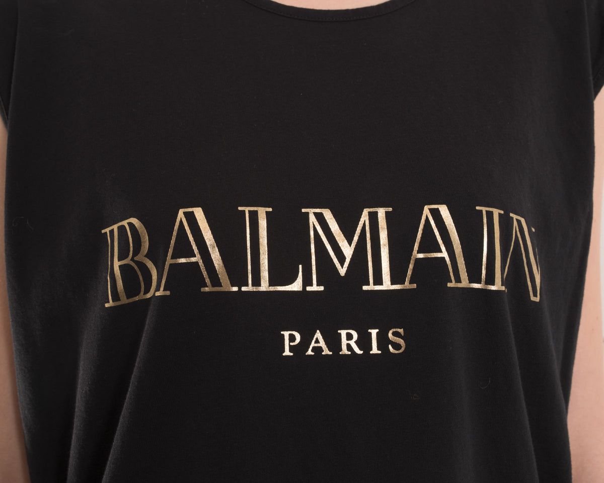 Balmain Gold Logo Tank Top with Gold Buttons - Women's Luxury Fashion Tops for Party, Club & Evening Wear