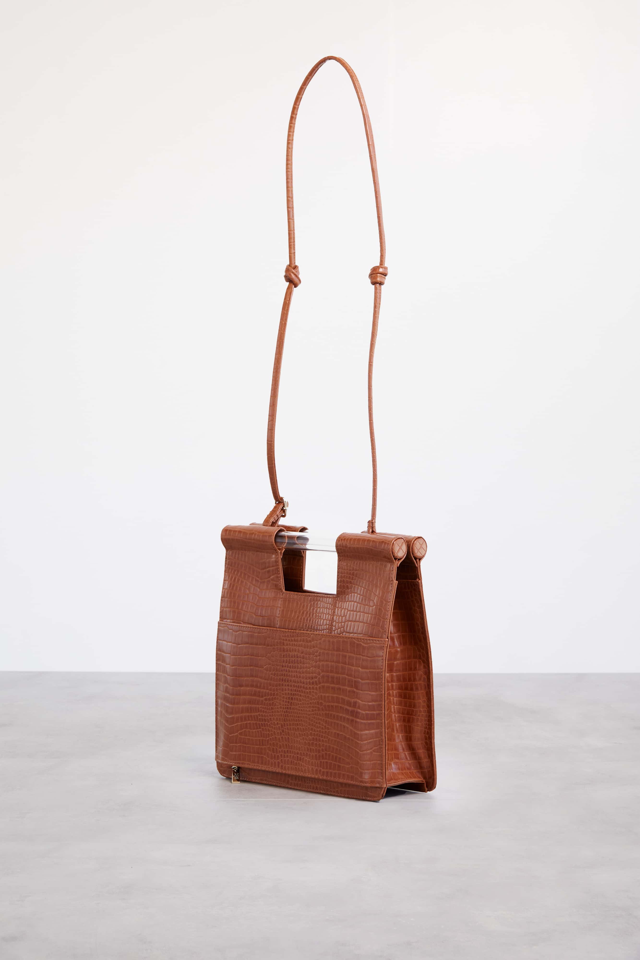 Premium Genuine Leather Crossbody Bag in Elegant Cognac Crocodile Print - Stylish & Functional for Work, Travel & Everyday Use