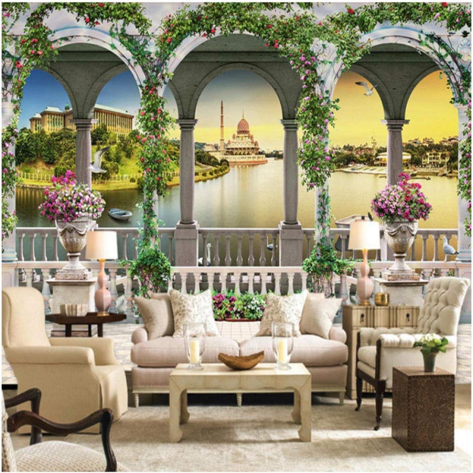Roman Column Nature Landscape Wallpaper Mural - 3D Photo Wall Decor for Living Room, TV & Sofa Background (98