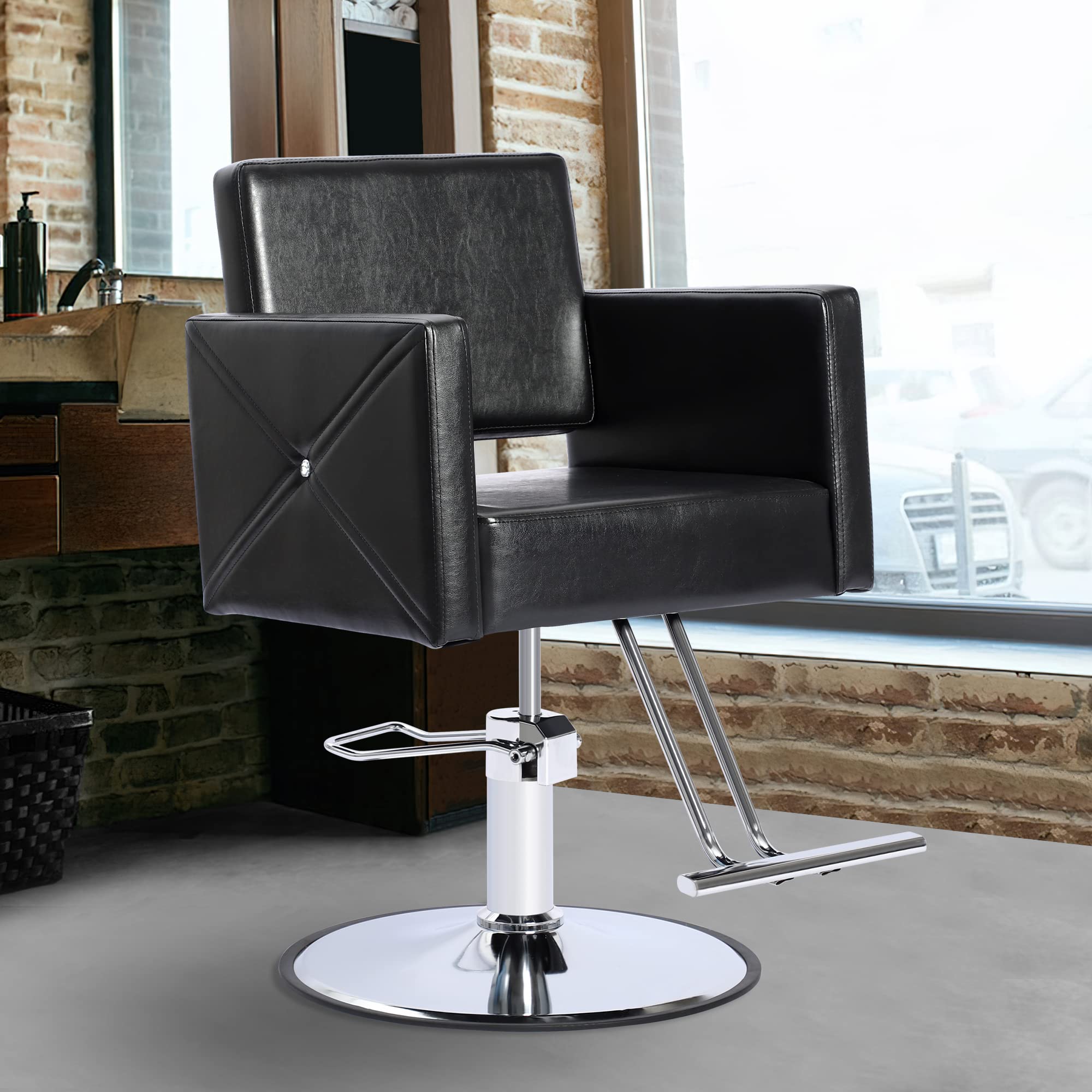 Professional Hydraulic Barber Chair - 360° Swivel Adjustable Styling Salon Chair with Height Adjustment for Hairdressers & Shampoo Stations (Black) | Perfect for Hair Salons, Barber Shops & Home Styling Studios