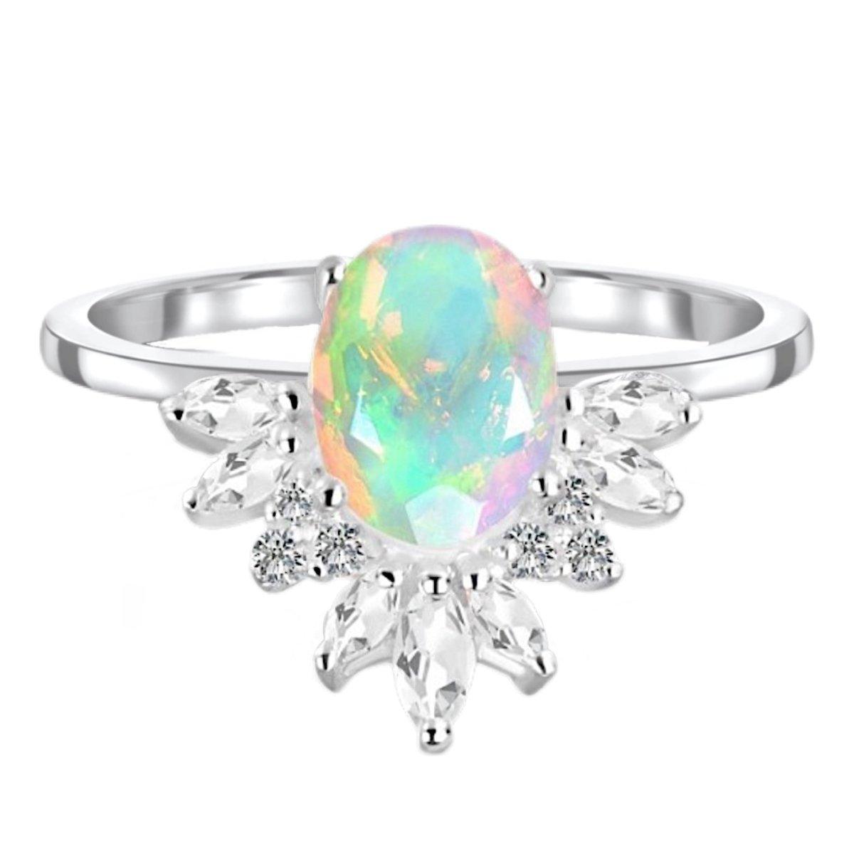 Genuine Opal Ring with White Topaz - Elegant Empress Jewelry for Women | Perfect for Weddings, Parties & Special Occasions