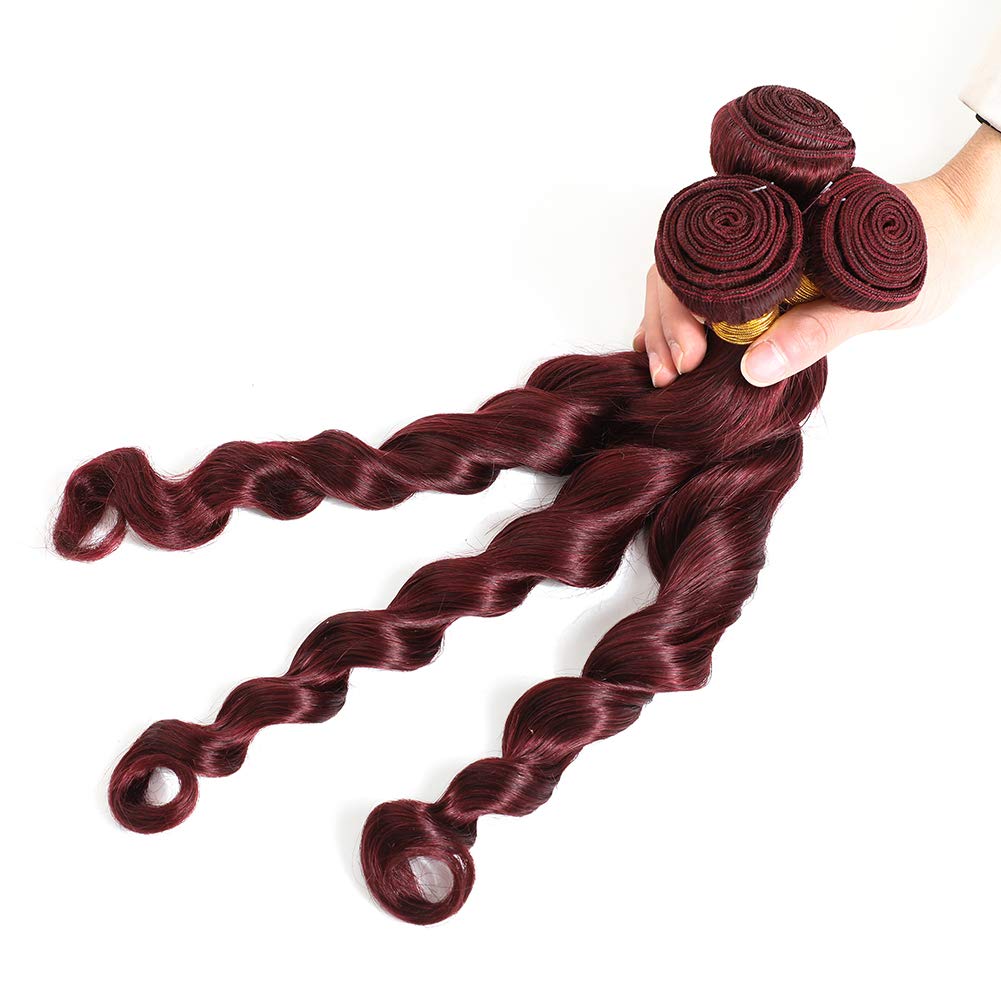 Brazilian Loose Deep Wave Human Hair Bundles - 100% Unprocessed Virgin Hair Extensions for Women (16/18/20 Inch, Burgundy Red) | Perfect for Daily Wear, Parties & Special Occasions