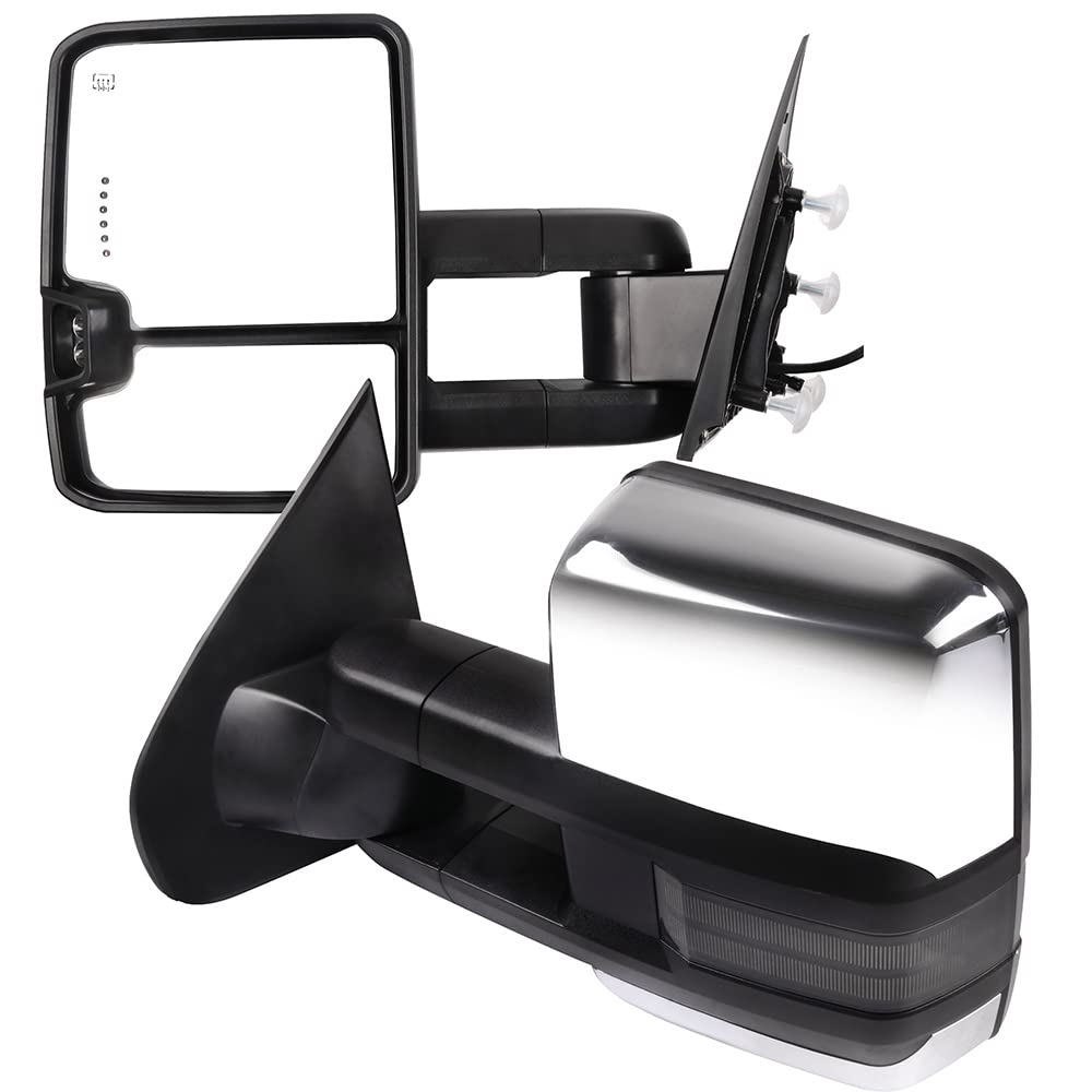 AUTOMUTO Power Heated Towing Mirrors with Turn Signal & Puddle Light - Compatible with 2007-2013 Chevy Tahoe/Suburban/Avalanche (Driver & Passenger Side) - Perfect for Towing, Camping & Off-Road Adventures