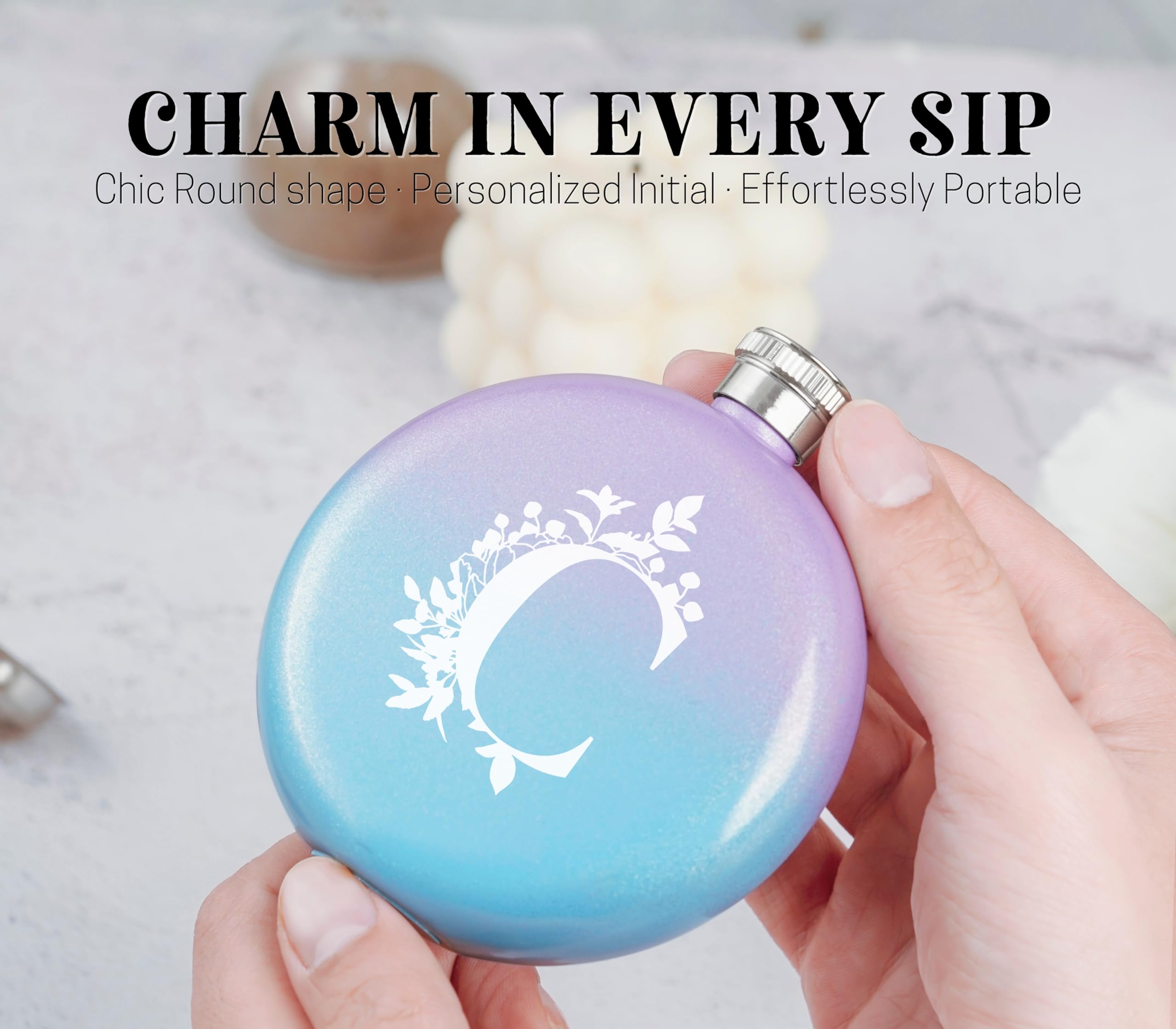 Personalized Gradient Purple Blue 5 oz Hip Flask for Women - Custom Engraved Gift for Birthday, Christmas, Anniversary - Perfect for Parties, Travel & Outdoor Adventures