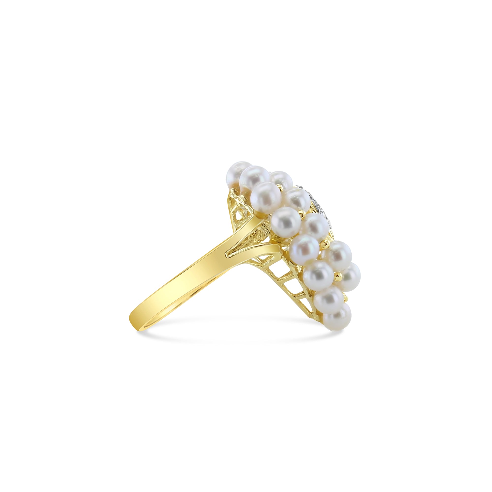 14K Yellow Gold Large Pearl Cluster Ring with Diamond Accents - Elegant Bridal Jewelry & Special Occasion Gift for Women