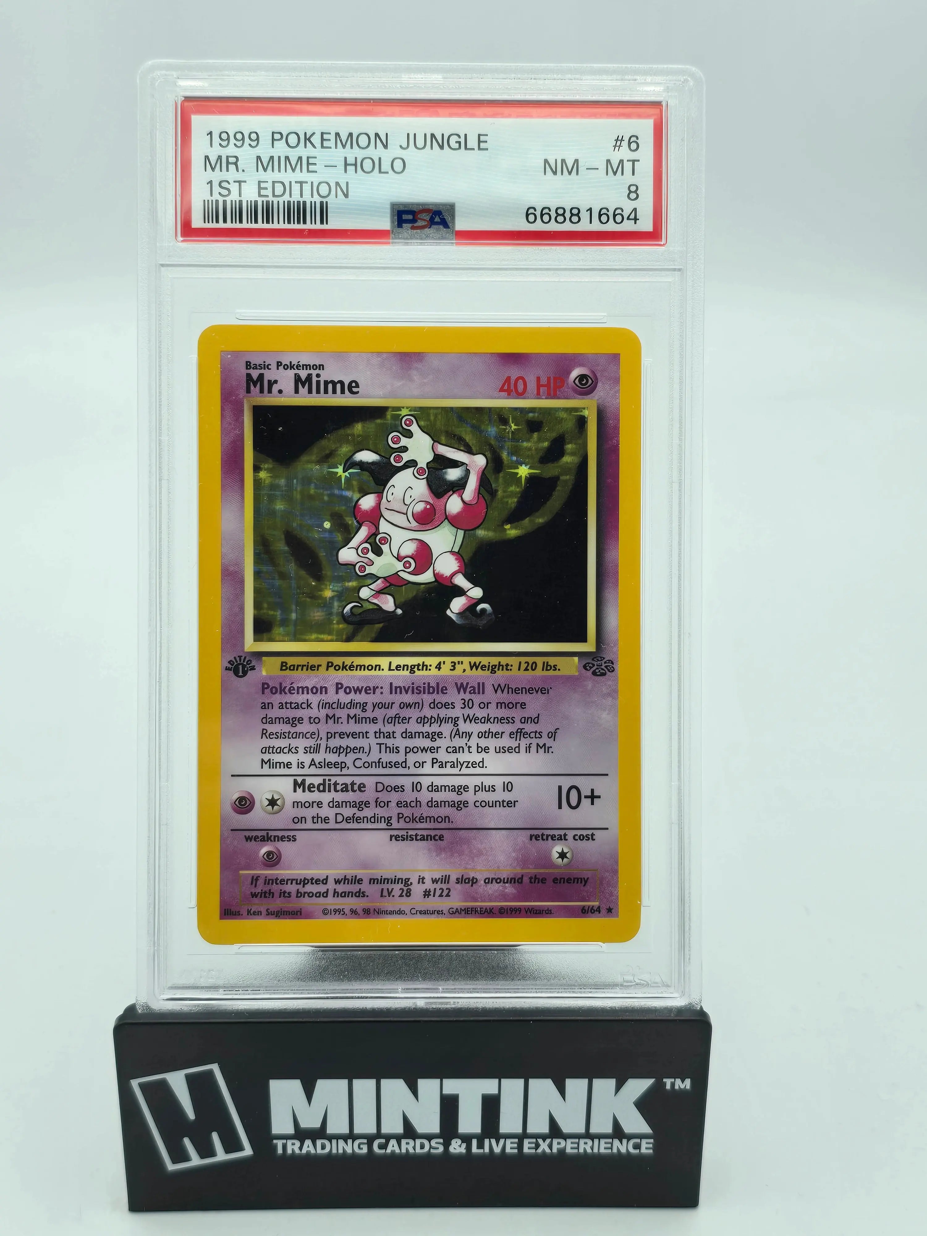 1999 Pokemon Jungle Mr. Mime Holo 1st Edition PSA 8 6/64 - Rare Trading Card for Collectors & Battles