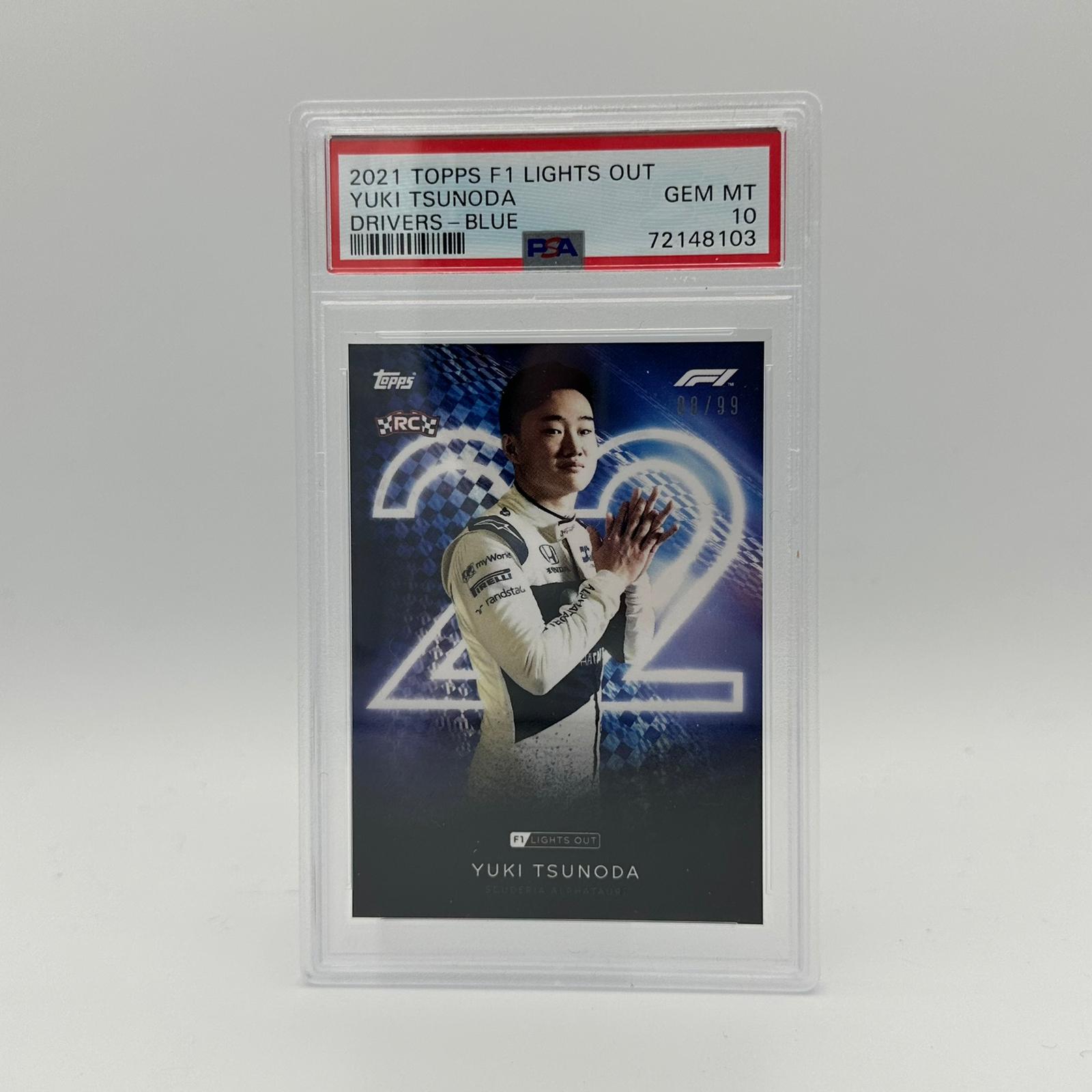 PSA 10 Graded 2021 Topps Chrome Formula 1 Yuki Tsunoda Blue Parallel 88/99 - Rare F1 Racing Card for Collectors & Sports Memorabilia Enthusiasts