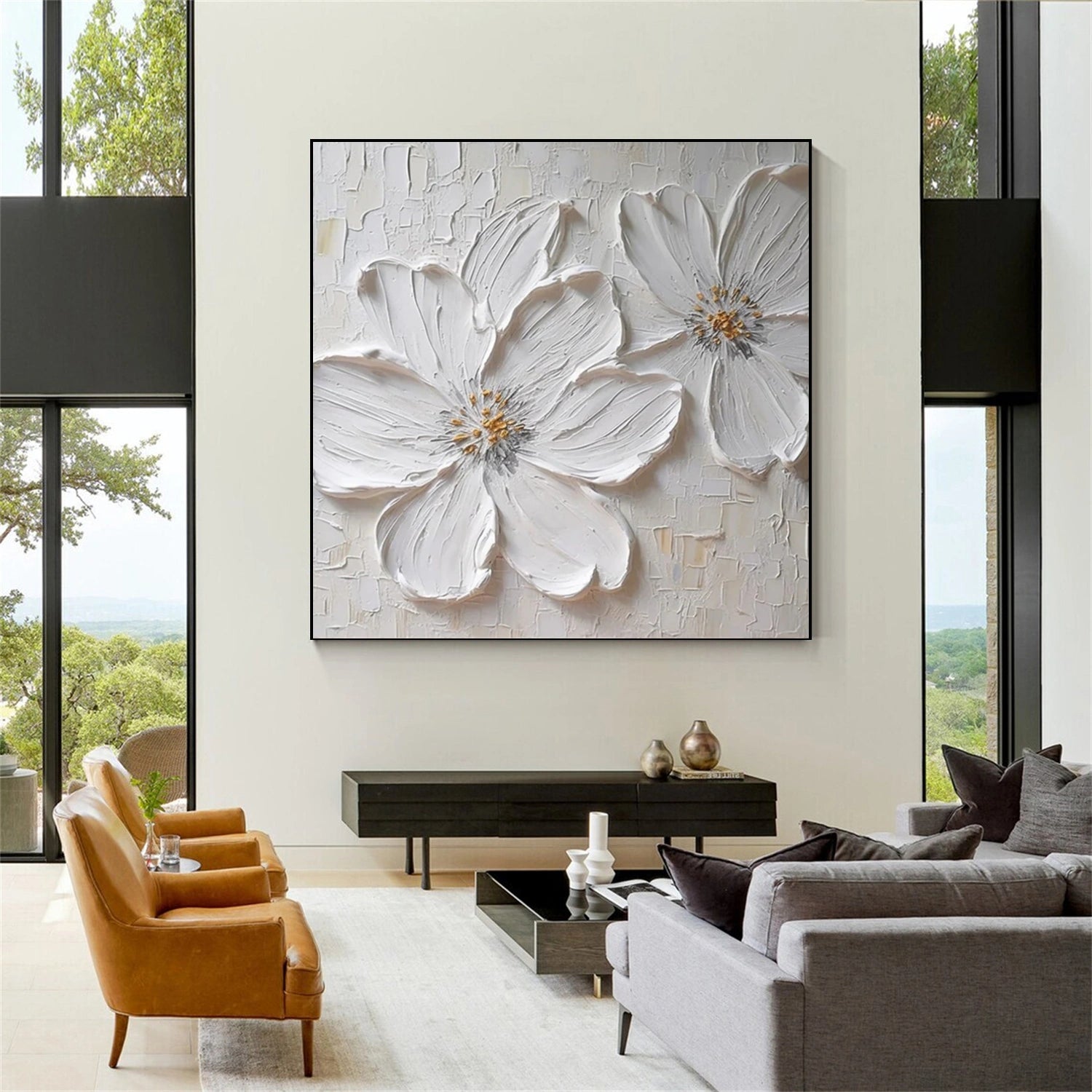 Beautiful Flower and Tree Painting #FT141 - Handmade Canvas Art for Home Decor, Living Room, Bedroom & Office Wall