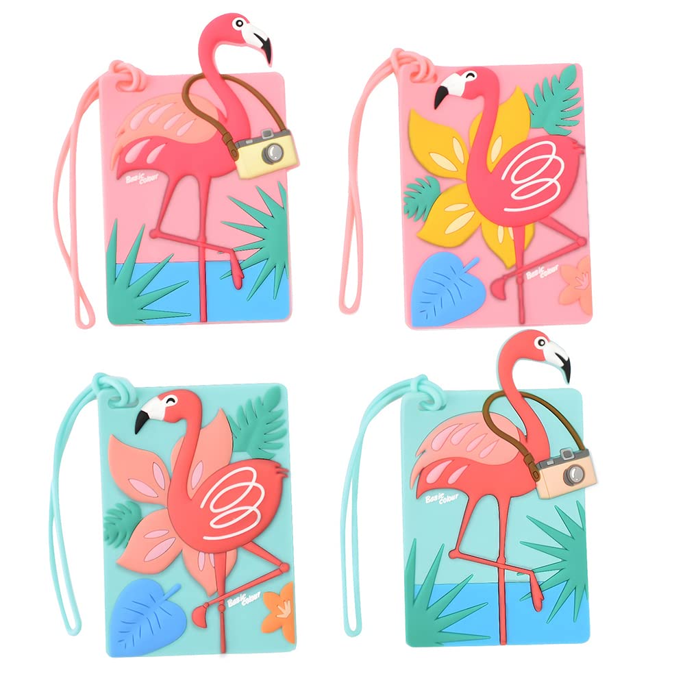 Flamingo Luggage Tag Set - 4 Unique Cute Animal ID Tags for Suitcases, Bags & Travel Accessories | Perfect for Airplane Travel, Vacation & Cruise Identification