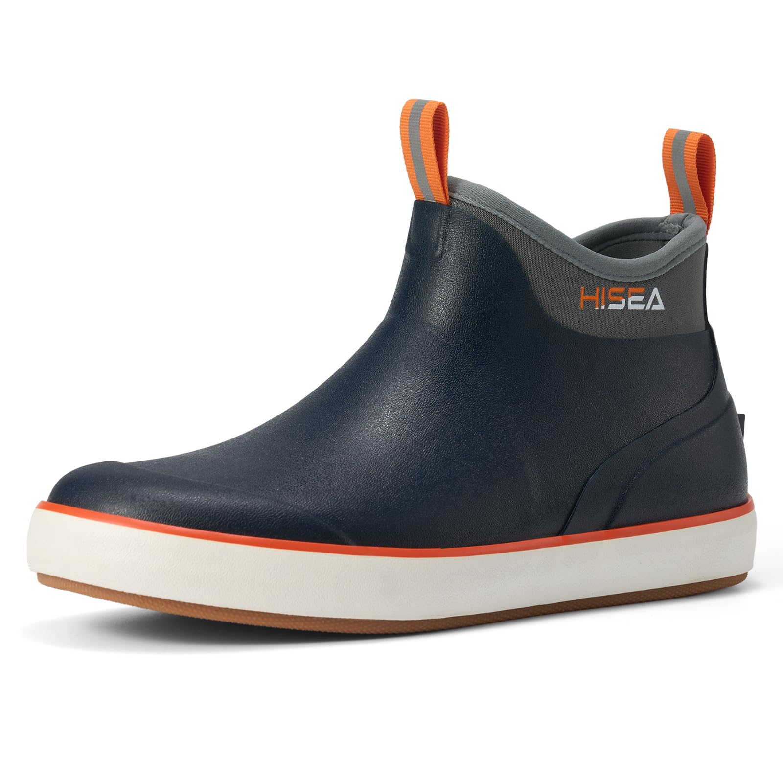 HISEA Men's Waterproof Deck Boots - Wide Toe Anti-Slip Fishing & Rain Boots with Breathable Neoprene Lining - Ideal for Boating, Fishing, Hiking & Outdoor Work
