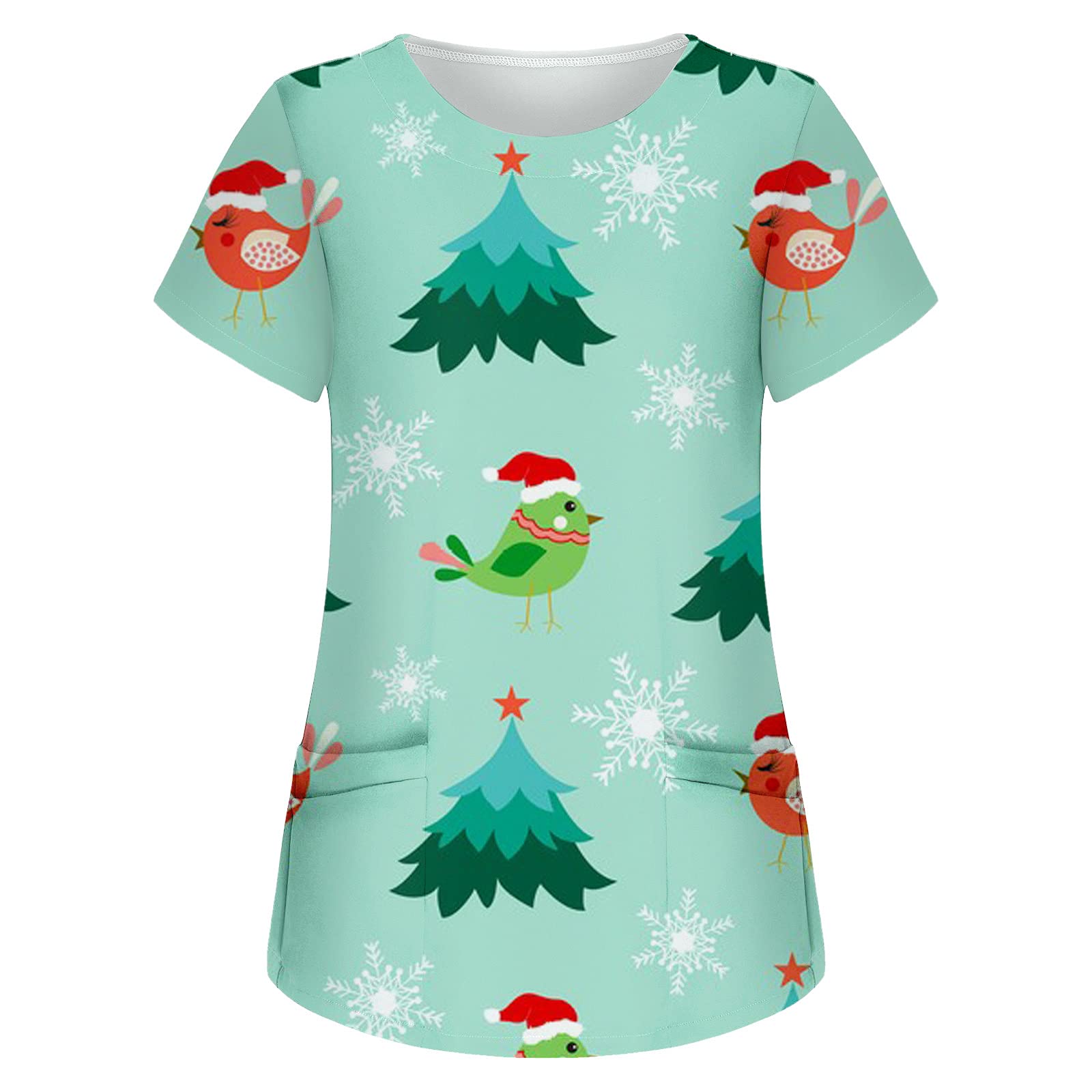 Women's Short Sleeve V-Neck Printed Scrub Tops - Comfortable Workwear Uniform Tunics for Nurses, Medical Professionals & Healthcare Workers
