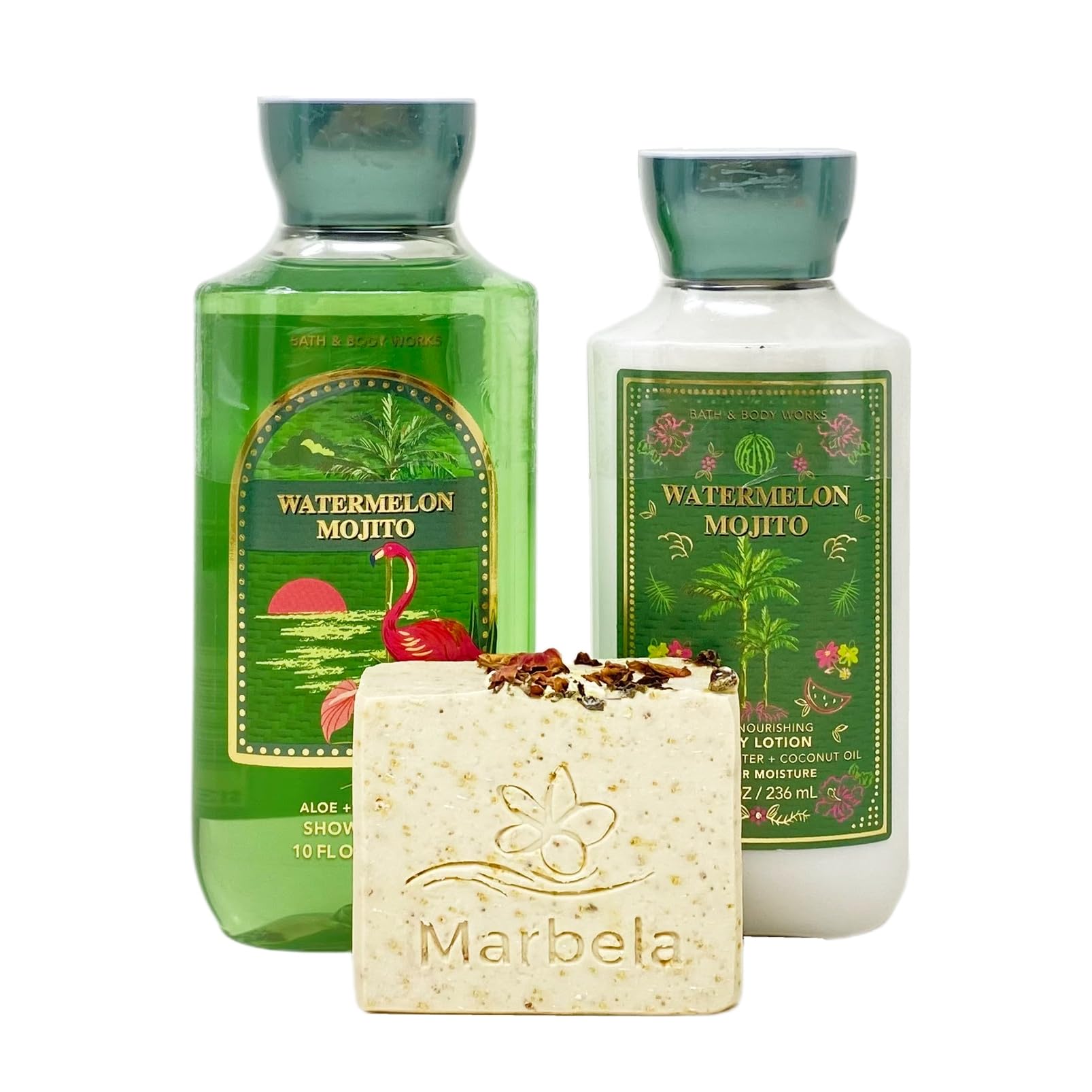Bath & Body Works Watermelon Mojito Gift Set - Shower Gel & Body Lotion with Creamy Rose Soap Bar | Refreshing Summer Body Care Duo for Women | Perfect for Showers, Gifting & Relaxation