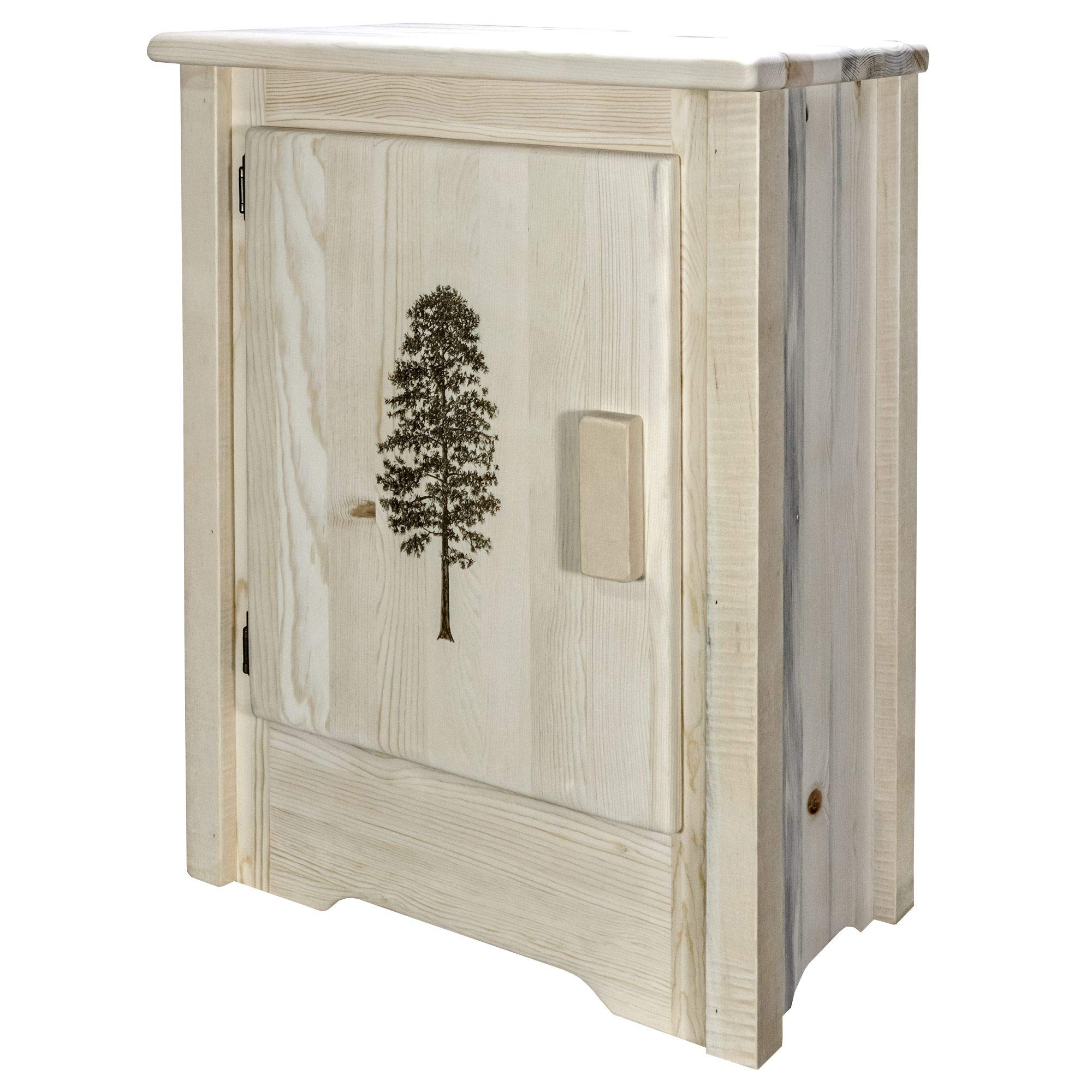 Montana Woodworks Homestead Collection Accent Cabinet - Handcrafted Pine Wood with Laser Engraved Design, Left-Hinged Door, Unfinished DIY Furniture for Rustic Home Decor, Living Room, Bedroom or Entryway Storage