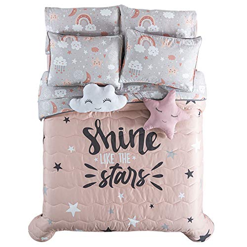 Reversible Teens Comforter Set Twin Size 3PCS - Stars Design Bedding with Pillow Cover & Decorative Cushion | Soft & Cozy for Kids & Teens Bedroom Decor