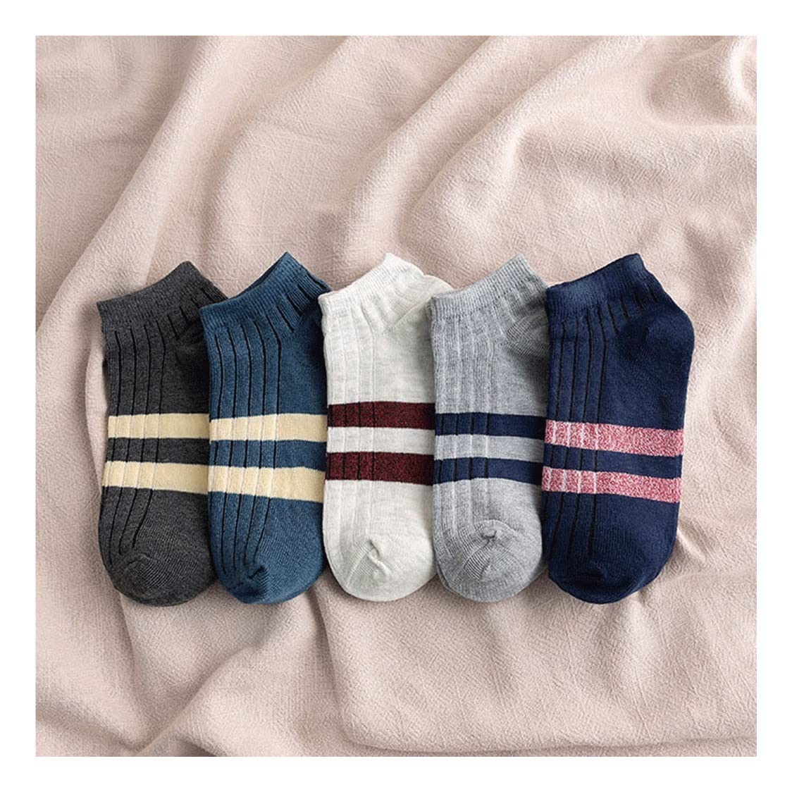 **EKDSPW 5 Pairs Men's Breathable Striped Boat Socks for Spring & Summer - One Size - Comfortable Casual & Outdoor Socks for Boating, Walking & Daily Wear**