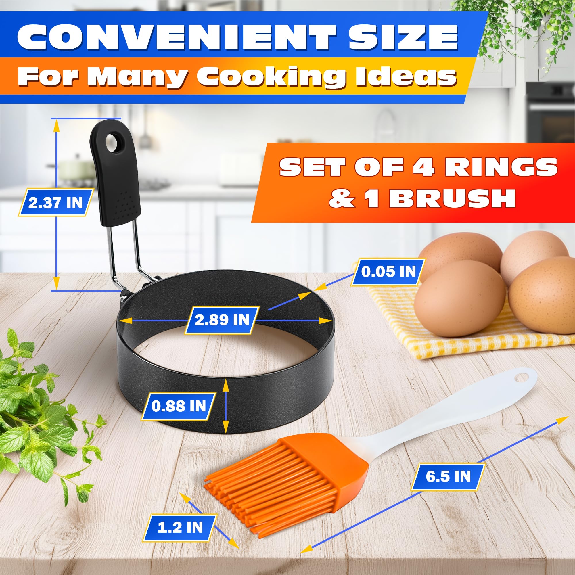 4Pcs Stainless Steel Nonstick Egg Ring Mold Set - Perfect for Round Eggs, Omelets & Mini Pancakes - Ideal for Breakfast, Brunch & Cooking on Griddle or Stovetop