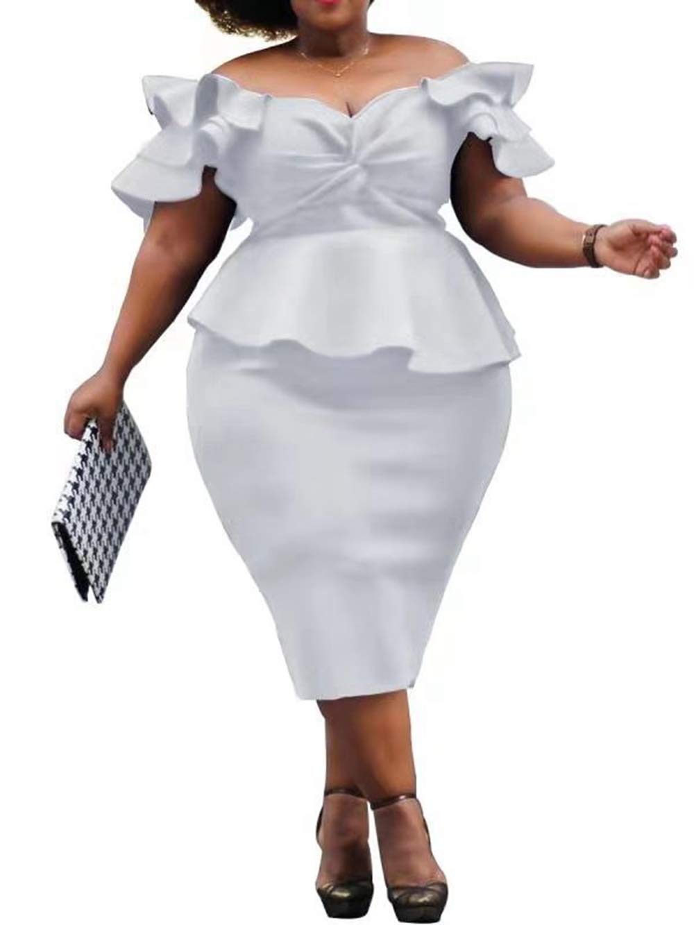 VERWIN Plus Size Women's Midi Dress - Patchwork Short Sleeve Bodycon Dress with High Waist | Perfect for Casual Outings, Date Nights & Summer Parties