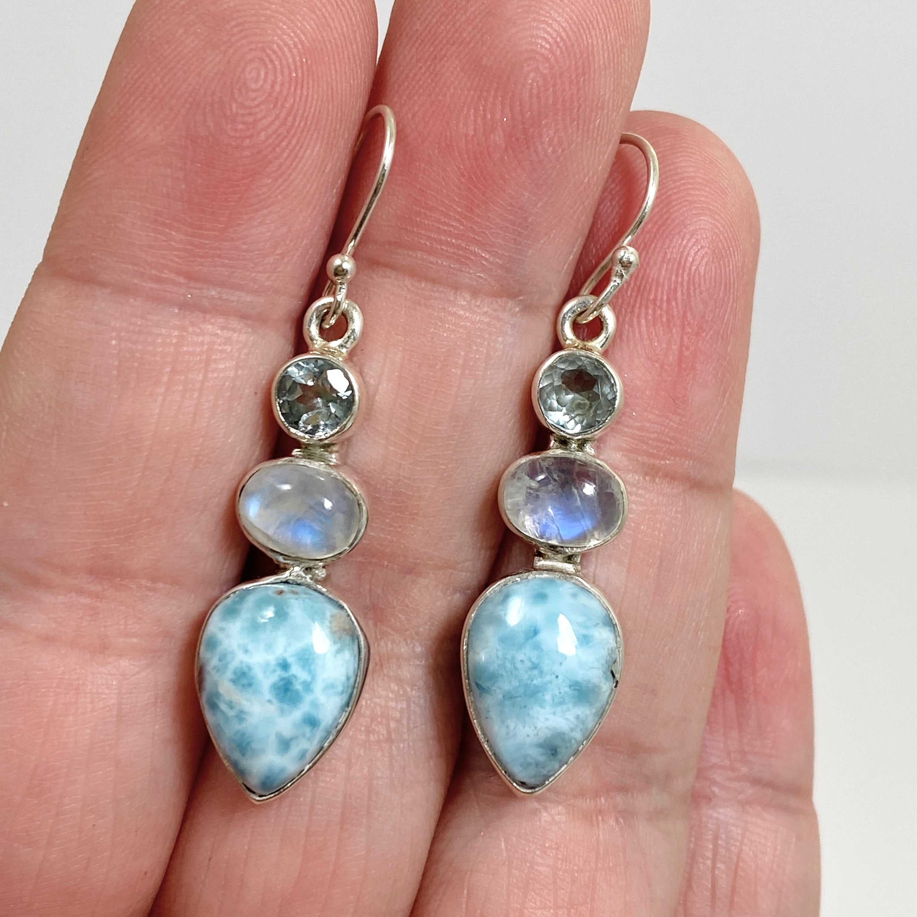 Larimar Moonstone Blue Topaz Multi-Stone Earrings F058 – Elegant Handmade Jewelry for Women, Perfect for Weddings, Parties & Gifts