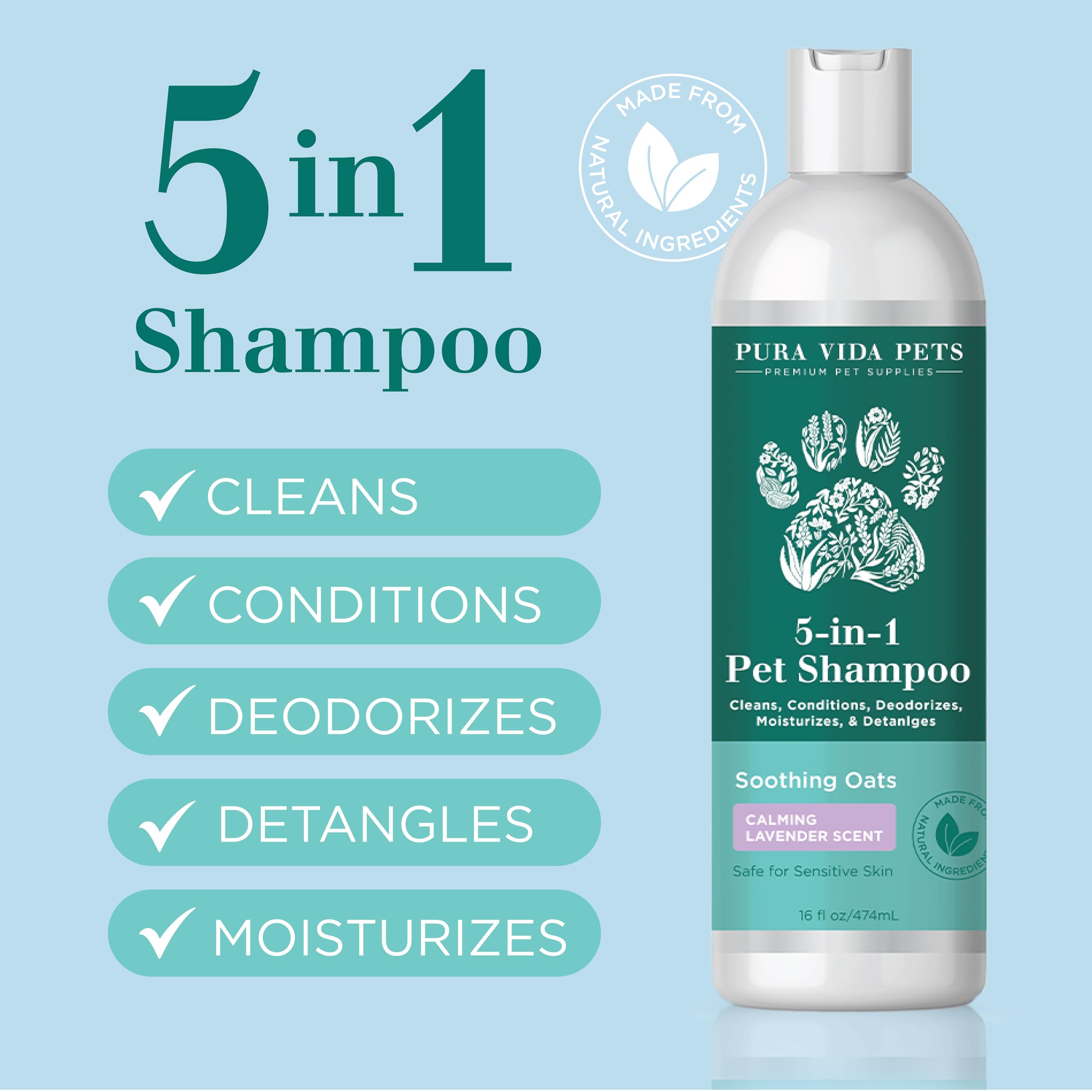 Natural Oatmeal Dog Shampoo for Itchy & Sensitive Skin - Hypoallergenic Dog Shampoo for Dry Flaky Skin Relief - Soothing Oatmeal Bath Soap for Dogs with Allergies - Gentle Puppy Shampoo for Bath Time & Skin Care