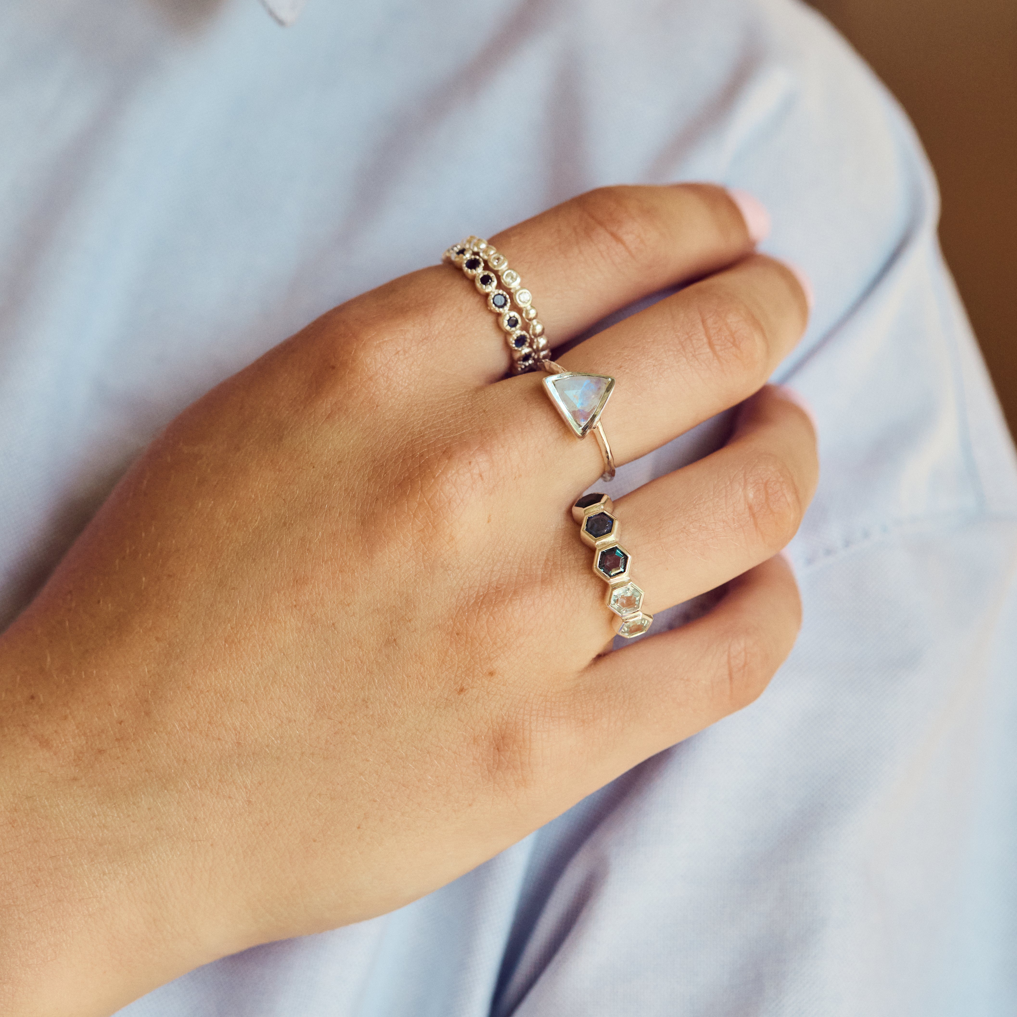 Farrah Moonstone Triangle Ring - Elegant Sterling Silver Gemstone Jewelry for Women | Perfect for Everyday Wear, Parties & Gifts