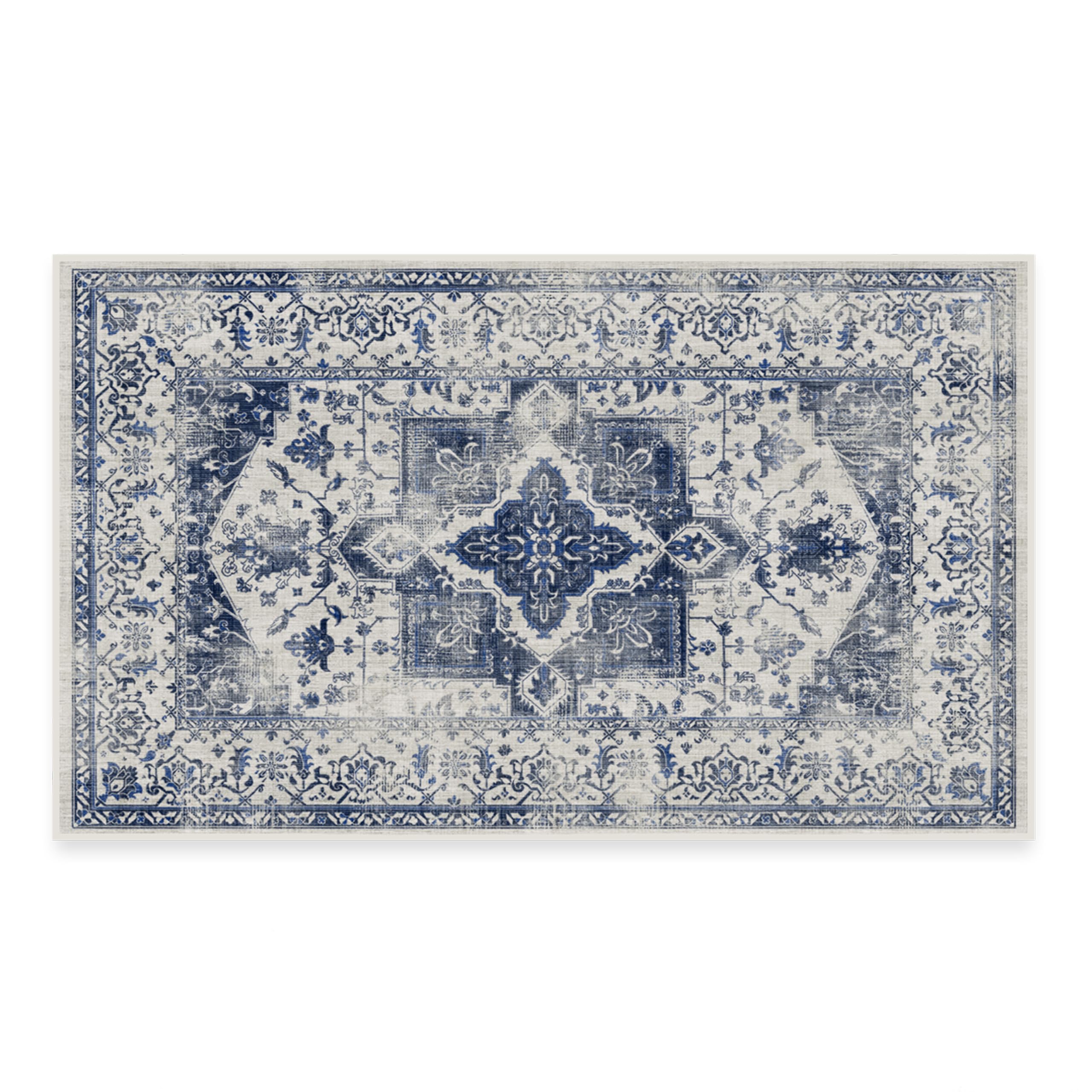 Ruggable Washable 3x5 Area Rug - Kira Delft Blue | Premium Non-Slip Rug for Living Room, Bedroom, Kitchen, Office & Classroom | Waterproof & Easy to Clean | Perfect for High Traffic Areas & Pet-Friendly Homes