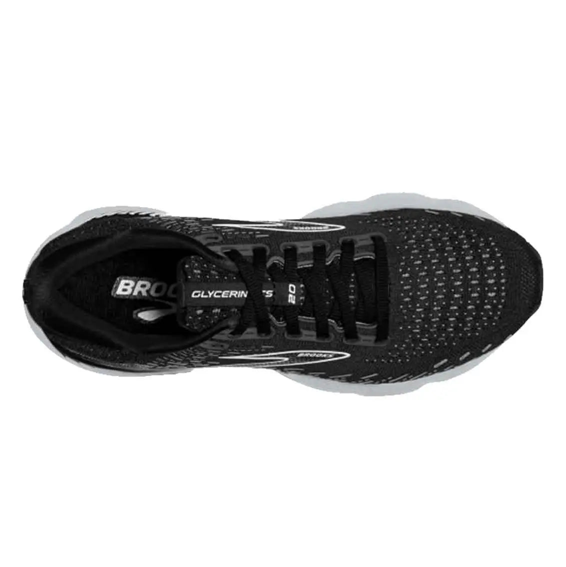 Women's Brooks Glycerin GTS 20 Running Shoes - Wide Width in Black/White | Premium Cushioned Support for Road Running, Jogging & Gym Workouts