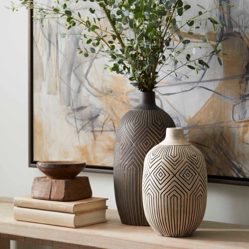 Cyan Design 11123 Dark Labyrinth Vase - Large Grey Ceramic Vase for Home Decor, Centerpiece, Wedding & Dining Table Decorations