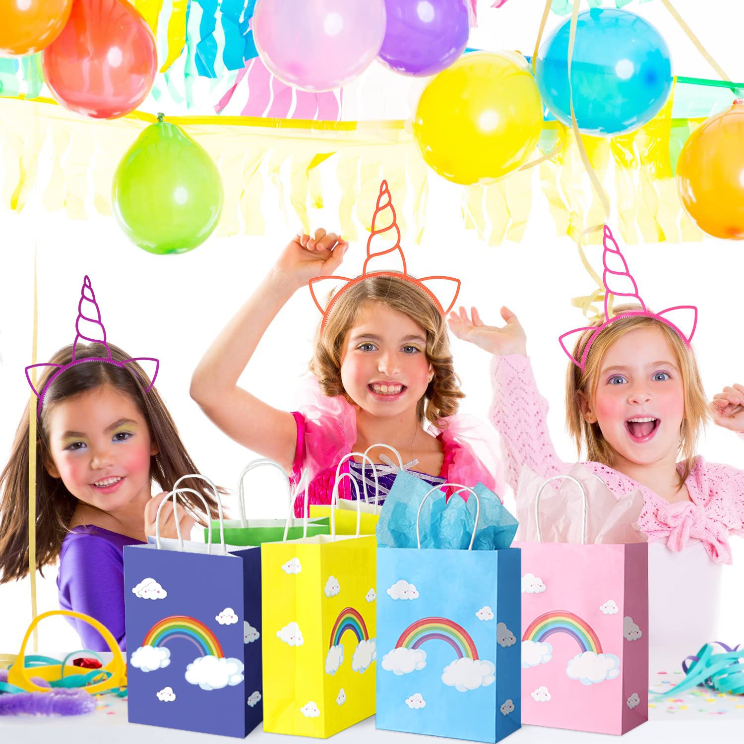 32 Pcs Rainbow Party Favor Bags with Handles - 8.7