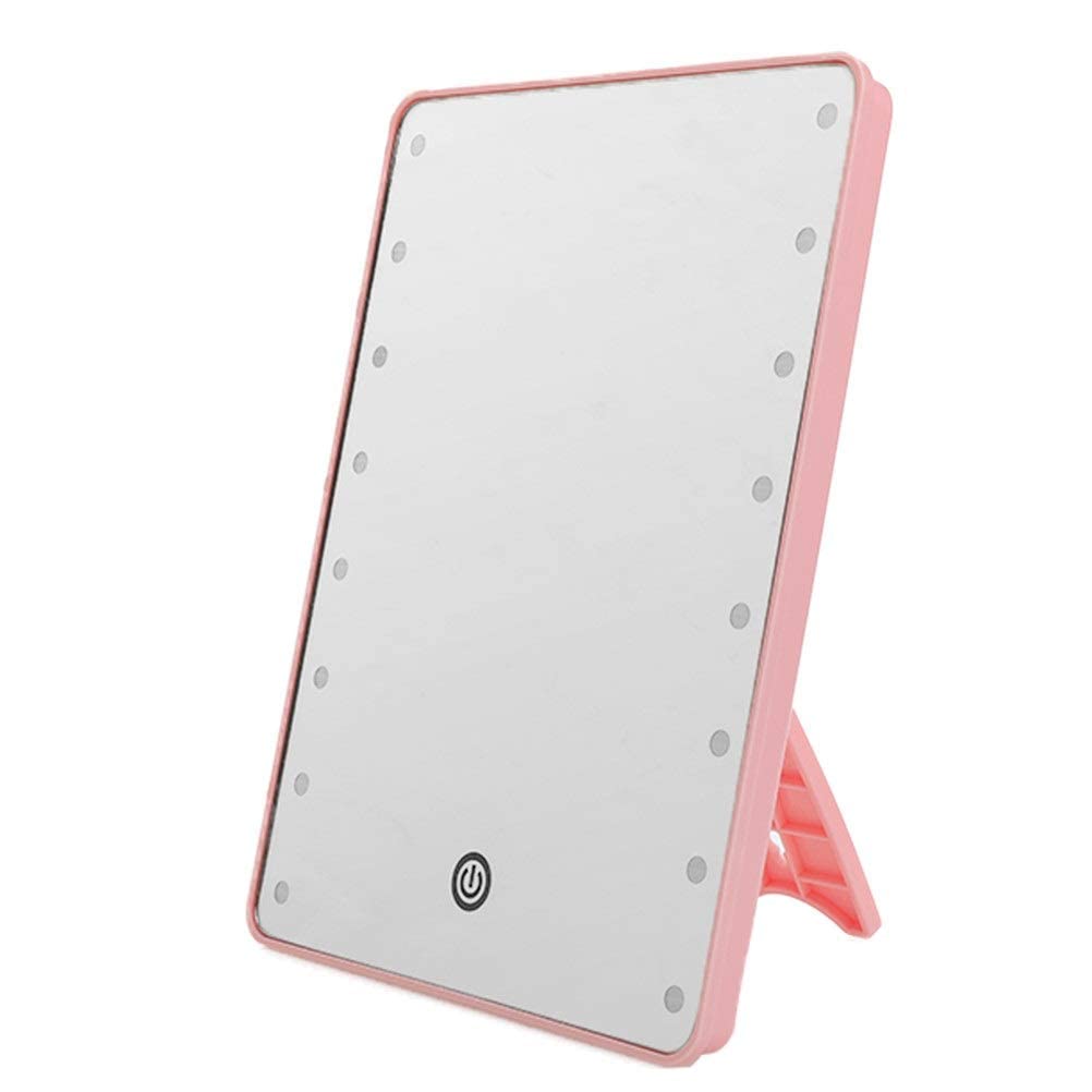 16 LED Makeup Mirror with Touch Dimmer Switch - Battery Operated Vanity Mirror with Stand for Tabletop (Pink) - Perfect for Home Beauty Salon, Dressing Room & Travel Makeup Application