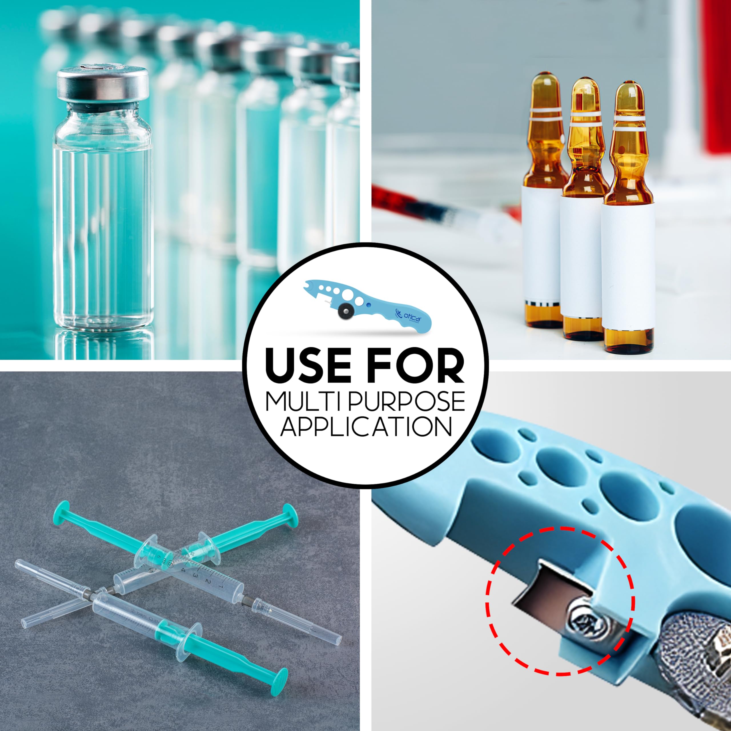 OTICA Ampoule Cutter for Doctors & Nurses - Professional Glass Bottle Cap Remover & Ampule Breaker Tool for Hospital, Clinic & Medical Use (Blue) - Perfect for Safe Medication Preparation & Emergency Situations