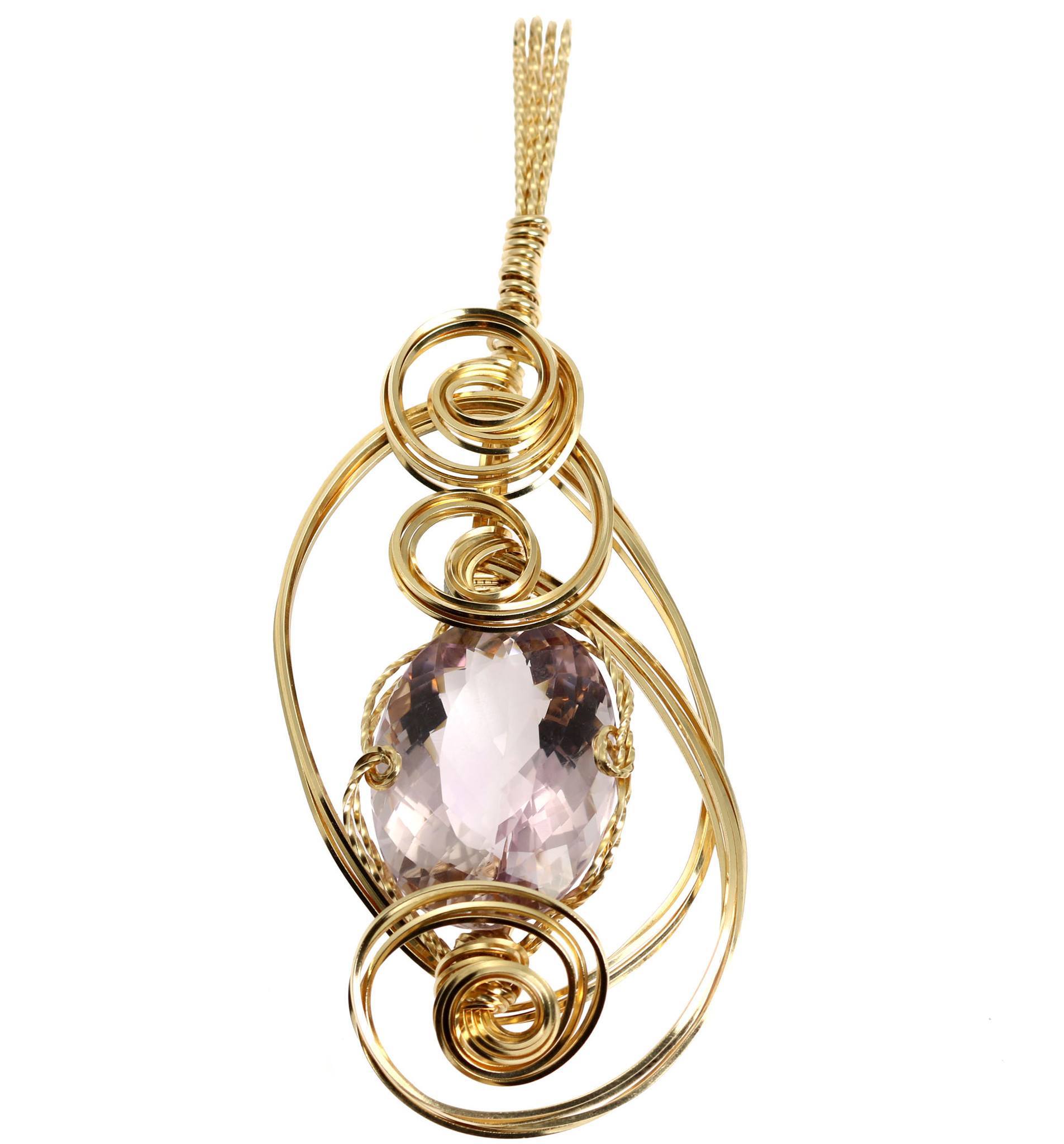 42 CT Cushion Cut Amethyst Pendant - 14K Gold Filled Wire Wrapped Jewelry for Women - Elegant Necklace Gift for Birthday, Anniversary & Special Occasions