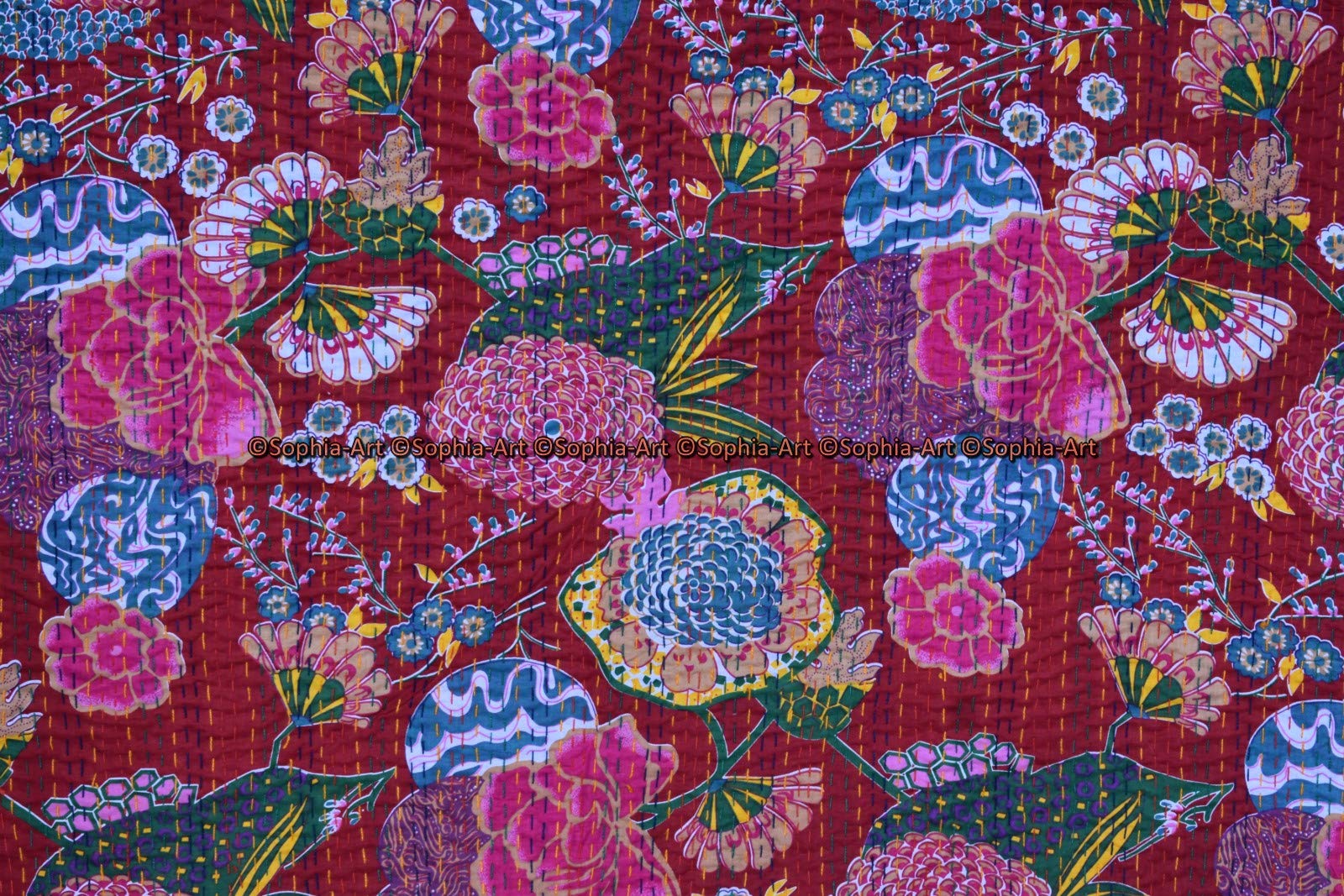 Sophia-Art Reversible Indian Kantha Quilt - Twin/King Size 108