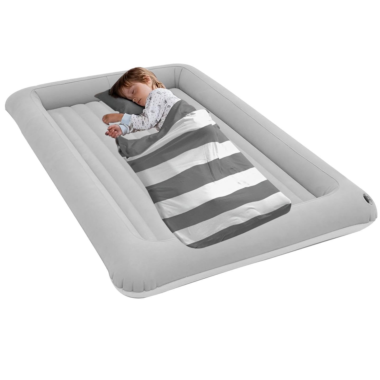 Inflatable Toddler Travel Bed - Portable PVC Kids Air Mattress with Foldable Storage, Detachable Nap Pad for Children - Perfect for Airplane, Camping & Sleepovers