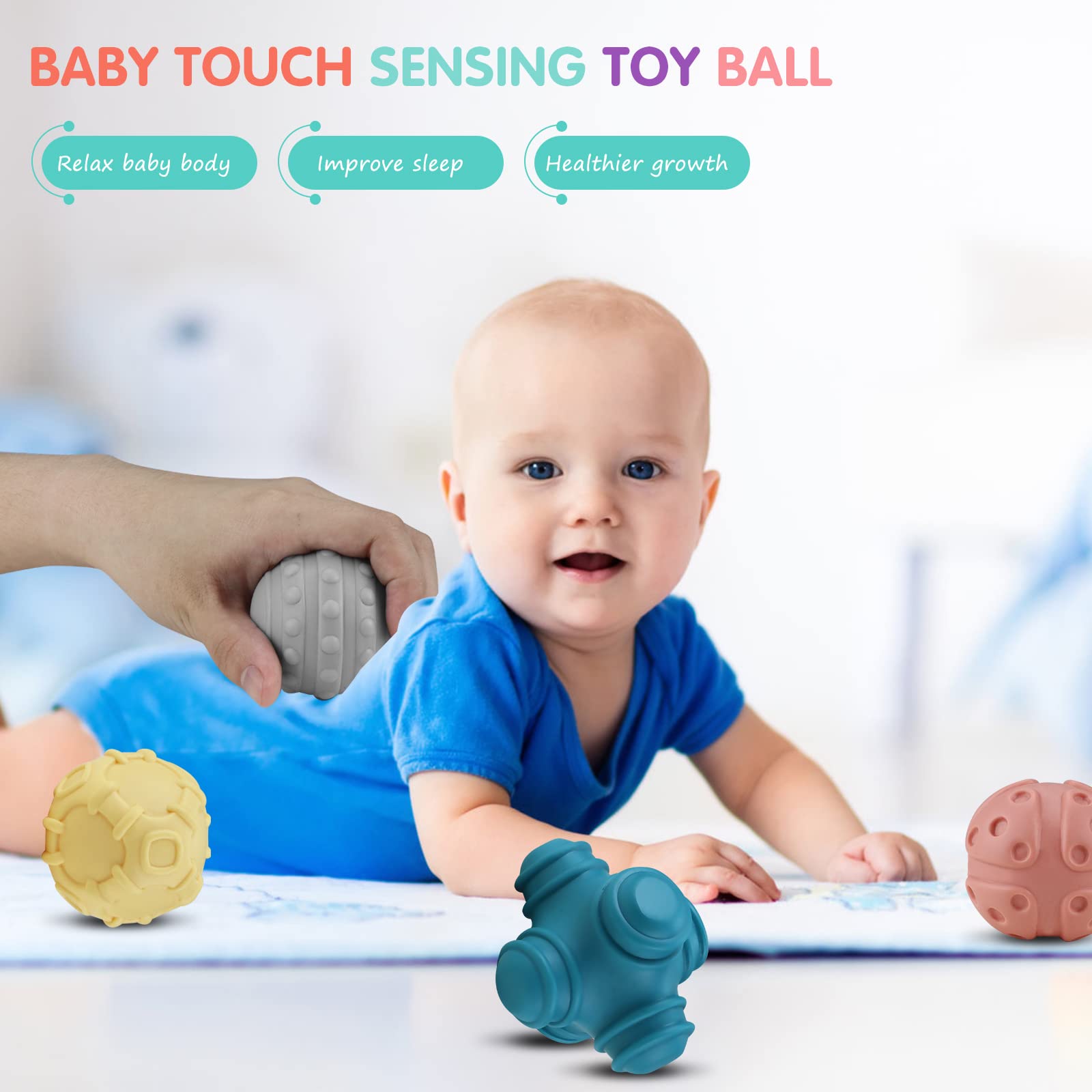 Soft Textured Baby Sensory Balls Set - 4PCS Tactile & Sound Toys for Bath Time, Early Learning & Sensory Exploration - Perfect Gift for Infants 6+ Months - Encourages Motor Skills & Cognitive Development