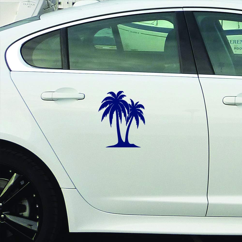 Premium Waterproof Vinyl Decal Stickers - Set of 2 Navy Blue Palm Trees for Laptop, Phone, Helmet, Car Window, Bumper, Mug, Cup, Wall & Door Decoration - Perfect for Beach-Themed Rooms, Tropical Parties & Vacation Vibes