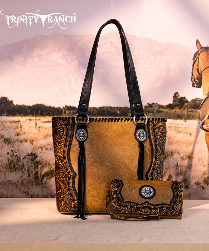 Trinity Ranch Floral Tooled Concealed Carry Tote Bag Set - Stylish Leather Purse with Hidden Gun Compartment for Women | Perfect for Everyday Carry, Travel & Outdoor Adventures