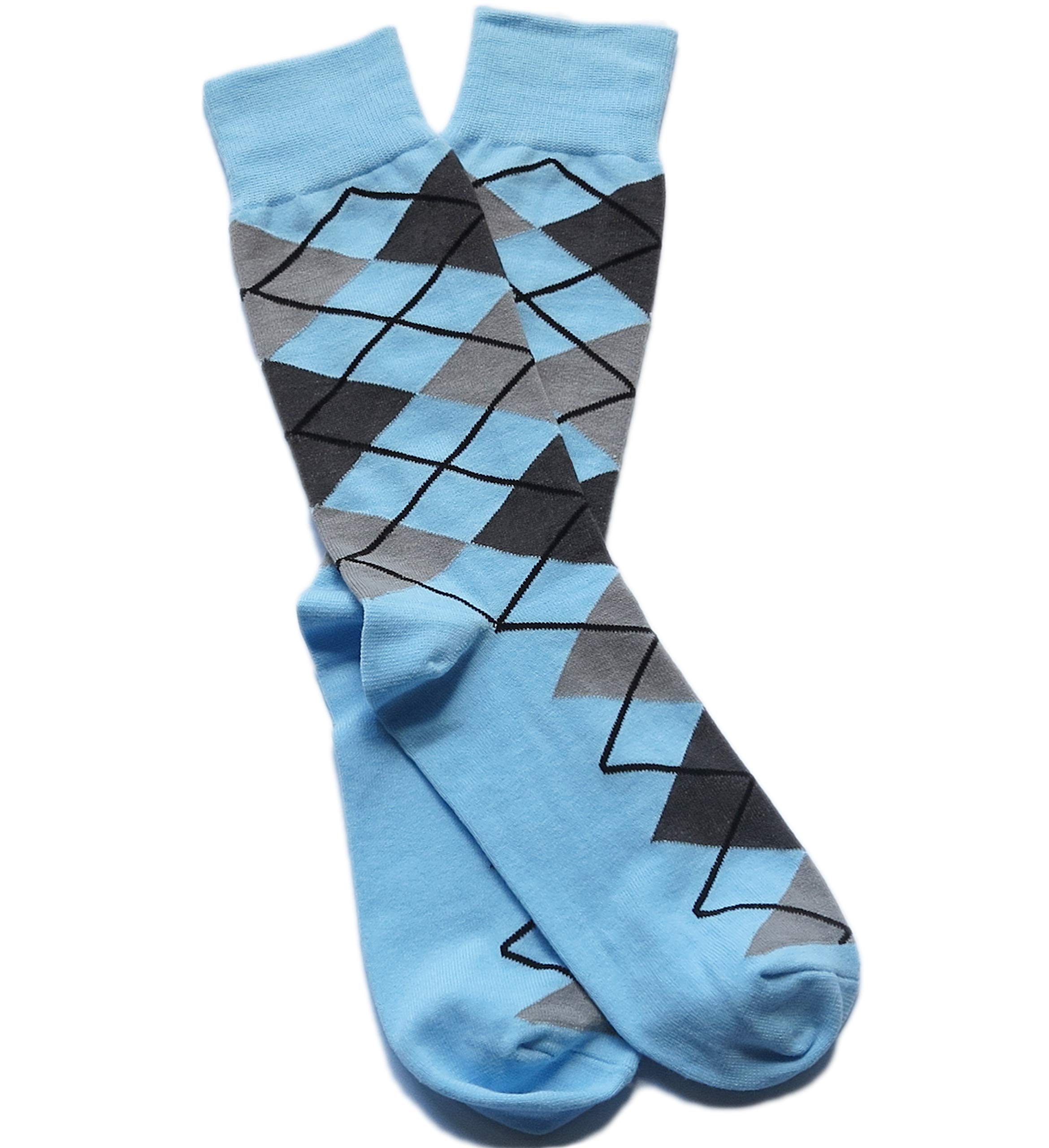 Vangobeauty Men's Wedding Socks - Groomsmen Dress Socks in Light Blue & Grey Argyle Pattern - Perfect for Weddings, Formal Events & Special Occasions