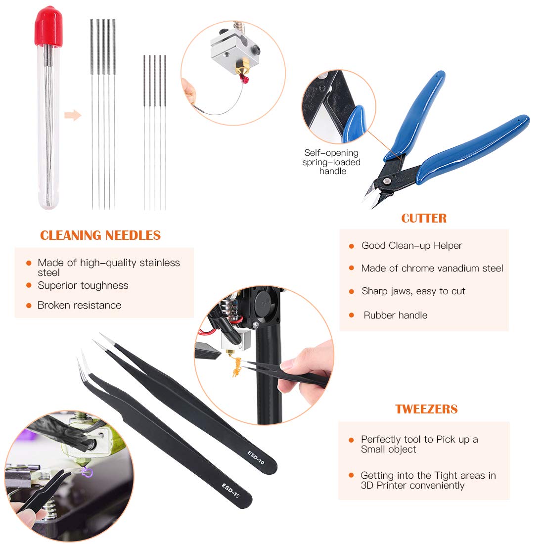 34-Piece 3D Printer Accessories Tool Kit with Cleaning Needles, Tweezers, Pliers, Scraper & Knives - Perfect for 3D Printing, Model Cleaning, Support Removal & Post-Processing - Includes Durable Storage Case