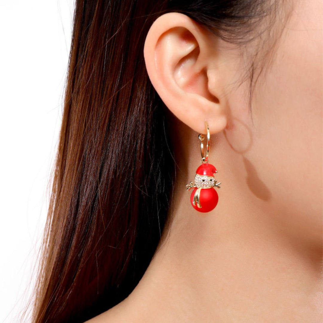 Ivory Red Snowman Holiday Drop Earrings - Christmas Gift for Women | DC008 | Perfect for Holiday Parties, Festive Outfits & Gift Giving