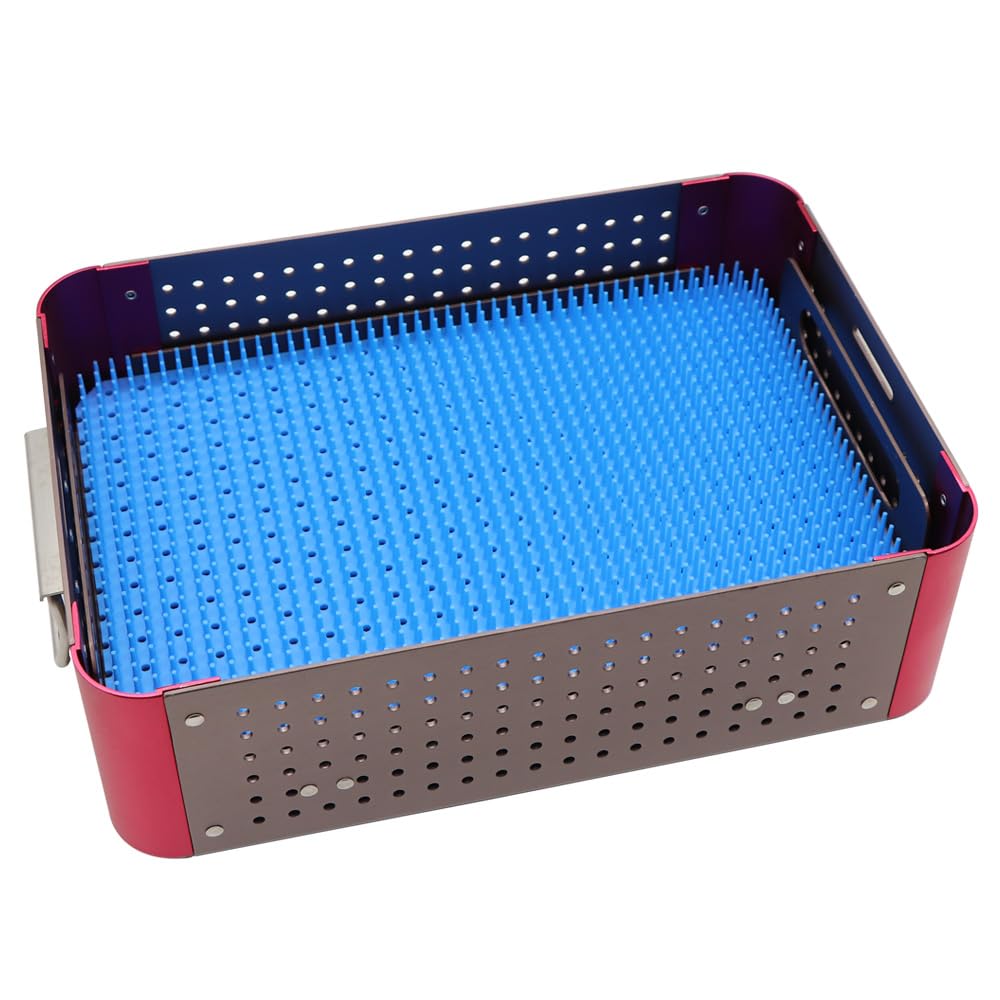 Aluminum Alloy Sterilization Tray Case - Double Layer Surgical Instrument Sterilizing Box with Non-Slip Silicone Mat | Perfect for Hospitals, Clinics & Dental Offices