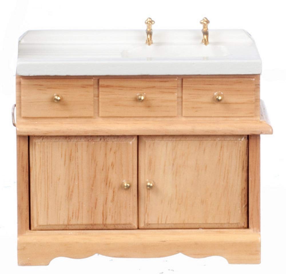 Melody Jane Dolls Houses Light Oak Sink Unit with Towel Rail - Miniature Wooden Kitchen Furniture for Dollhouse Accessories & Collectibles | Perfect for 1:12 Scale Dollhouse Decor, DIY Miniature Projects & Kids Pretend Play