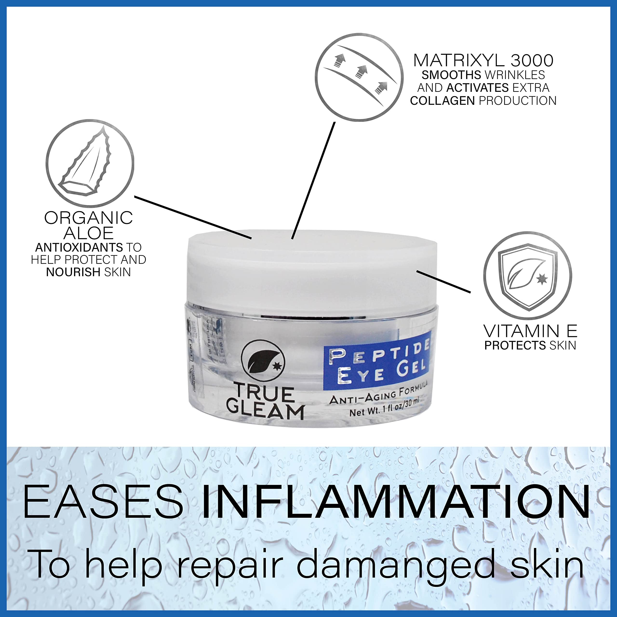 Best Peptide Anti-Aging Under Eye Collagen Gel for Wrinkles, Dark Circles & Puffiness - Hydrating Skin Care Treatment with Aloe Vera, Hyaluronic Acid & Vitamin E - Reduce Fine Lines & Brighten Eye Area for Day & Night Use