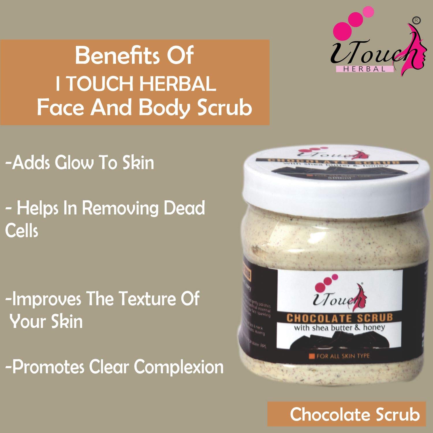 Organic Herbal Chocolate Scrub 500ml - Natural Face & Body Exfoliator, SLS & Paraben Free - Spa Quality Skincare for Glowing Skin at Home