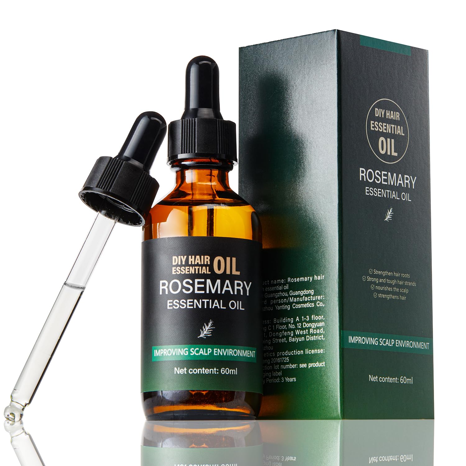 Organic Rosemary Essential Oil for Hair Growth & Scalp Care - 100% Pure Natural Hair Oil for Thicker, Stronger Hair - Nourishing Serum for Diffusers, Massage & Dry Scalp Treatment (2 Fl Oz with Glass Dropper) - Perfect for Daily Hair Routine & Aromatherapy Sessions