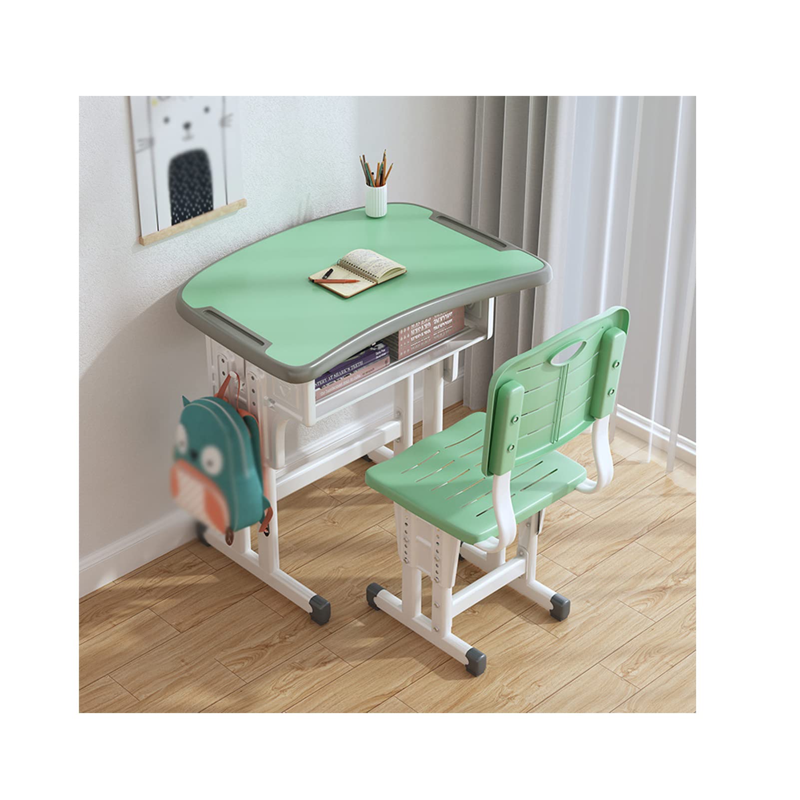 Adjustable Study Desk & Chair Set with Storage for Home Office & School