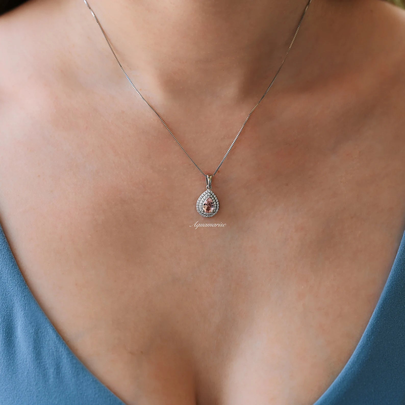 Scarlett Morganite Necklace Sterling Silver - Elegant Rose Gold Plated Pendant for Women, Perfect for Valentine's Day, Anniversary & Wedding Gift