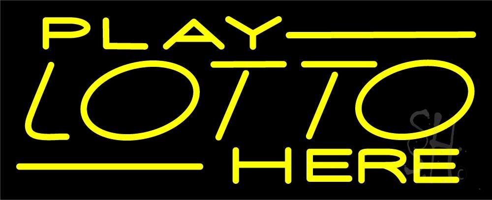 Vibrant Yellow 'Play Lotto Here' Neon Sign - 13x32x3 Inches - Perfect for Bars, Casinos & Game Rooms